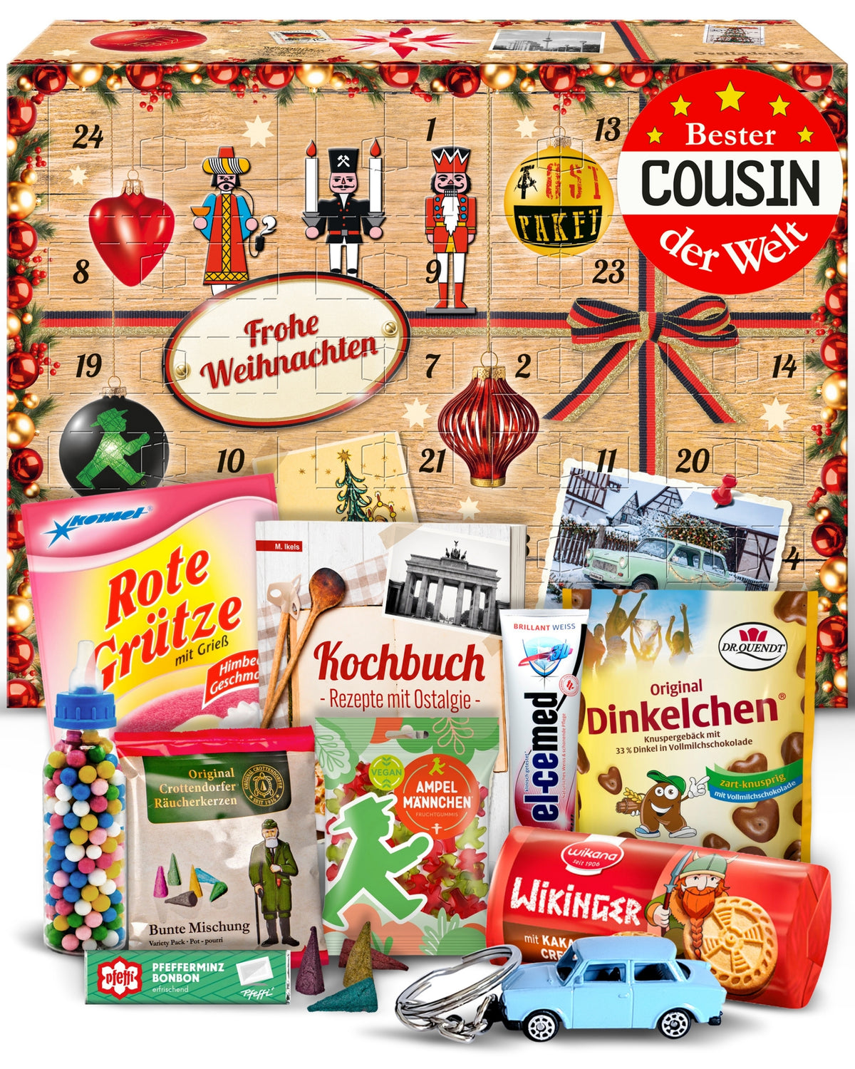 Bester Cousin - Ostalgie Adventskalender 2026 – 24 Erinnerungen & Kultprodukte mit Marken wie Viba, Halloren, Zetti, Komet & Pfeffi