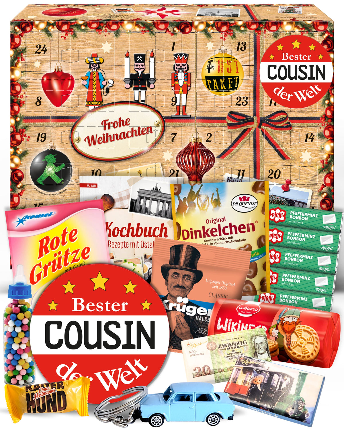 Bester Cousin - Ostalgie Adventskalender 2026 – 24 Erinnerungen & Kultprodukte mit Marken wie Viba, Halloren, Zetti, Komet & Pfeffi