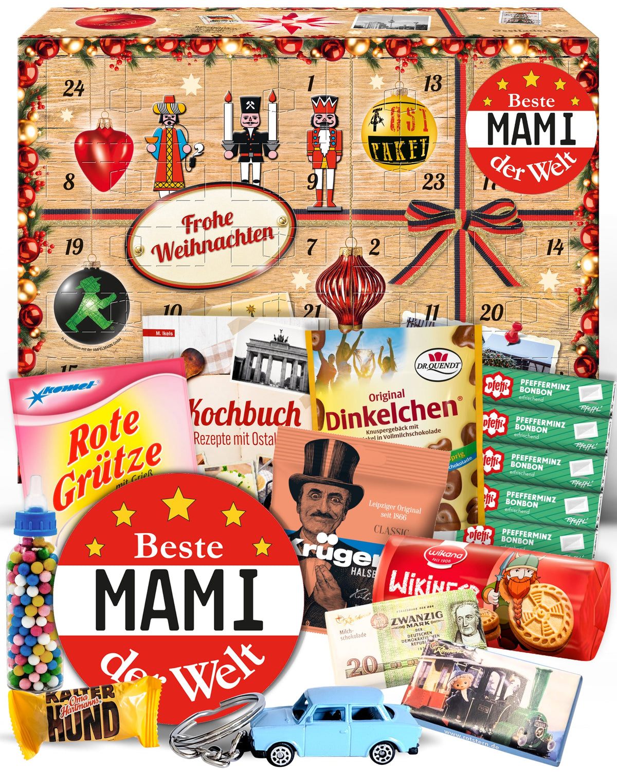 Beste Mami der Welt - Ostalgie Adventskalender 2026 – 24 Erinnerungen & Kultprodukte mit Marken wie Viba, Halloren, Zetti, Komet & Pfeffi