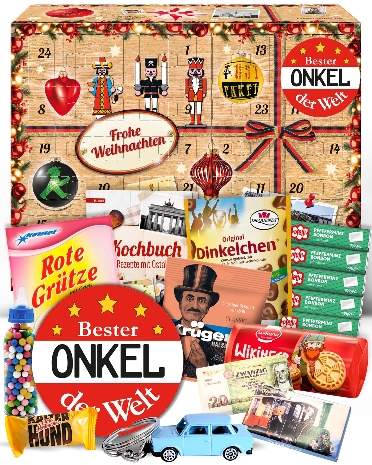 Bester Onkel - Ostalgie Adventskalender 2026 – 24 Erinnerungen & Kultprodukte mit Marken wie Viba, Halloren, Zetti, Komet & Pfeffi