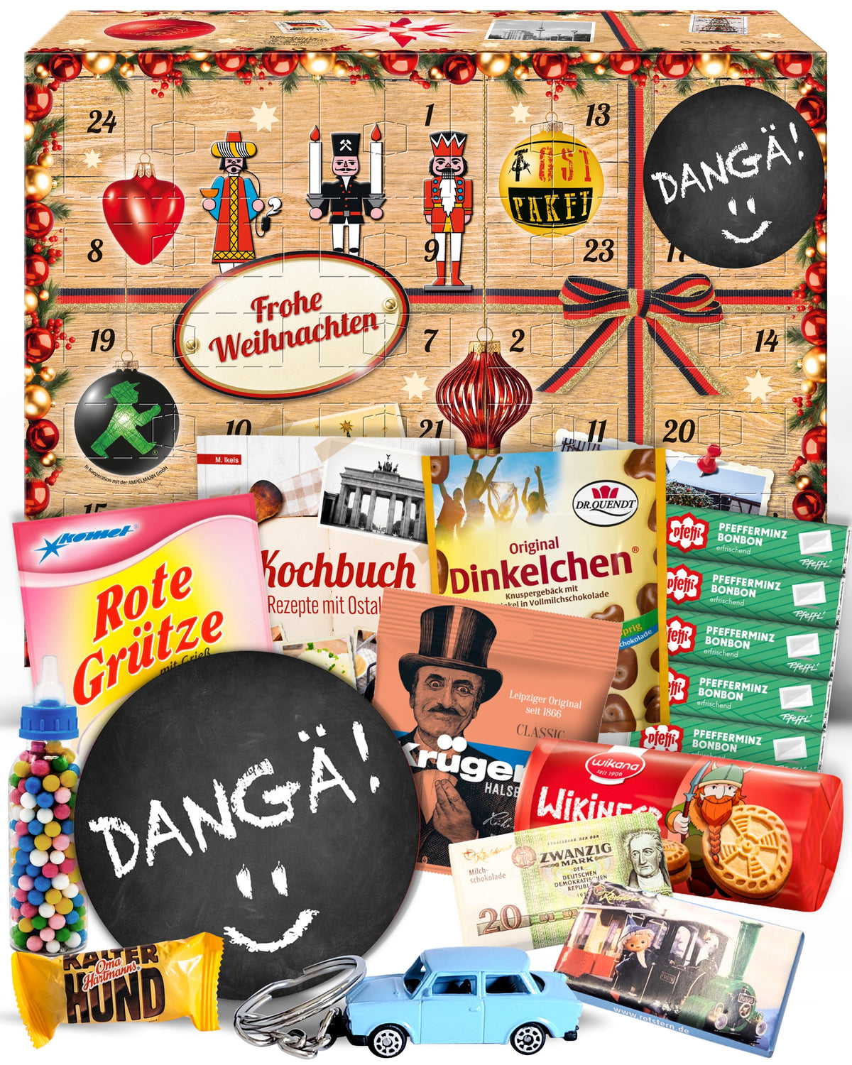 Dangä! - Ostalgie Adventskalender 2026 – 24 Erinnerungen & Kultprodukte mit Marken wie Viba, Halloren, Zetti, Komet & Pfeffi