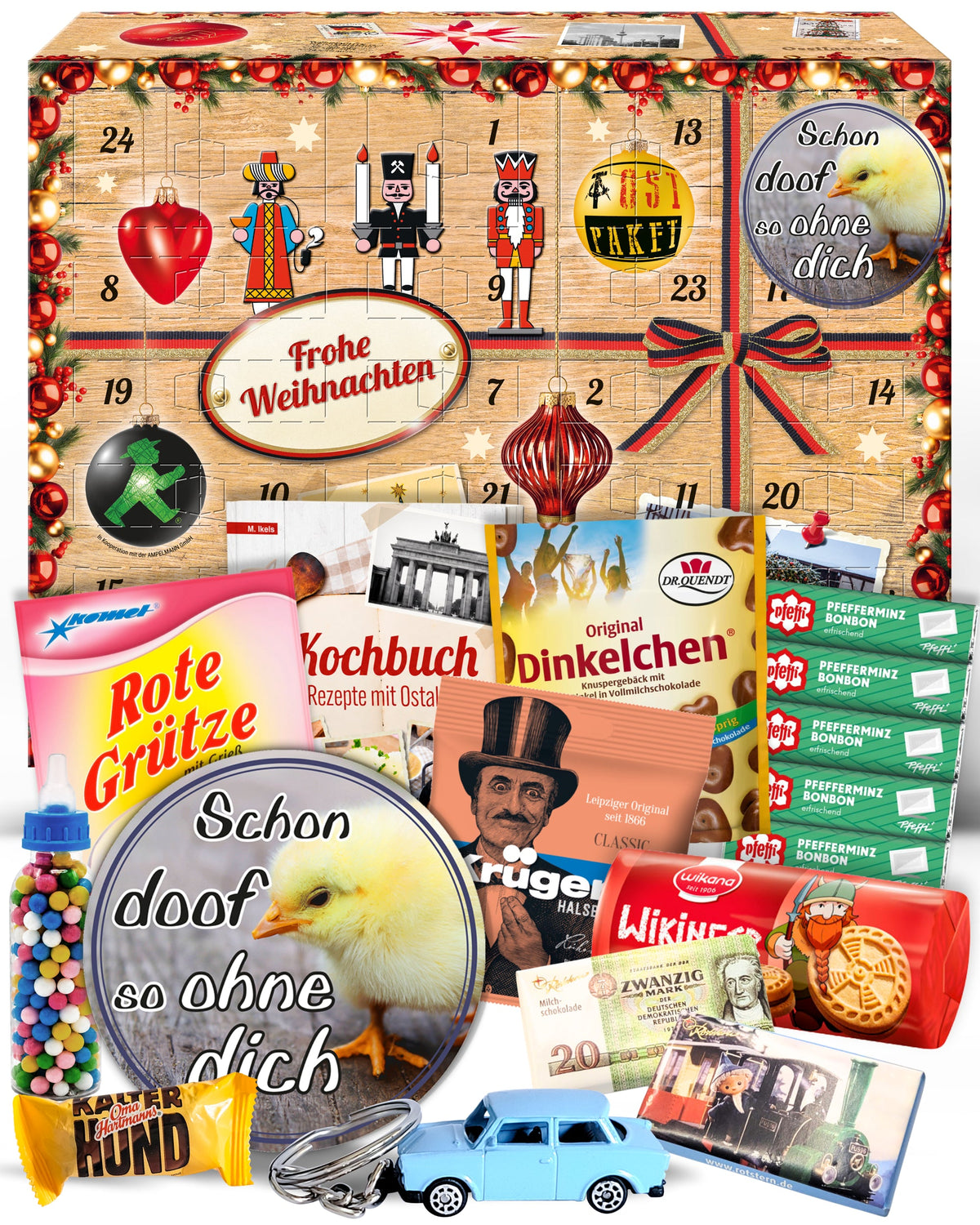 Schon doof so ohne Dich - Ostalgie Adventskalender 2026 – 24 Erinnerungen & Kultprodukte mit Marken wie Viba, Halloren, Zetti, Komet & Pfeffi