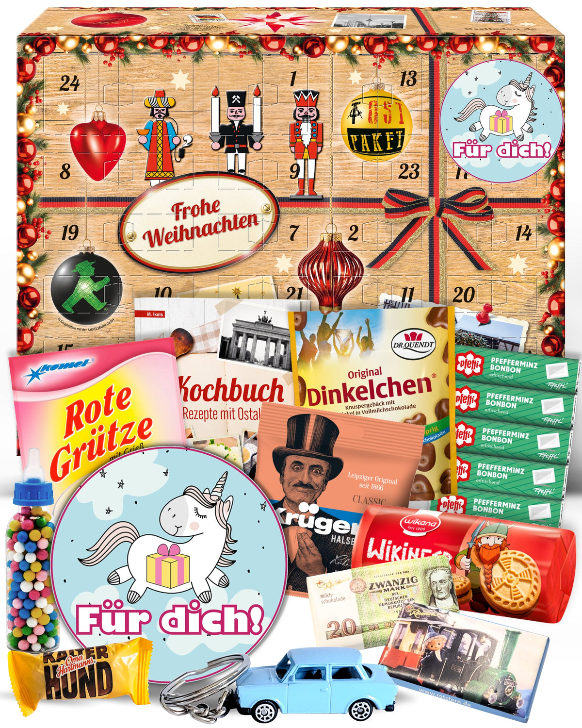 Für Dich - Ostalgie Adventskalender 2026 – 24 Erinnerungen & Kultprodukte mit Marken wie Viba, Halloren, Zetti, Komet & Pfeffi