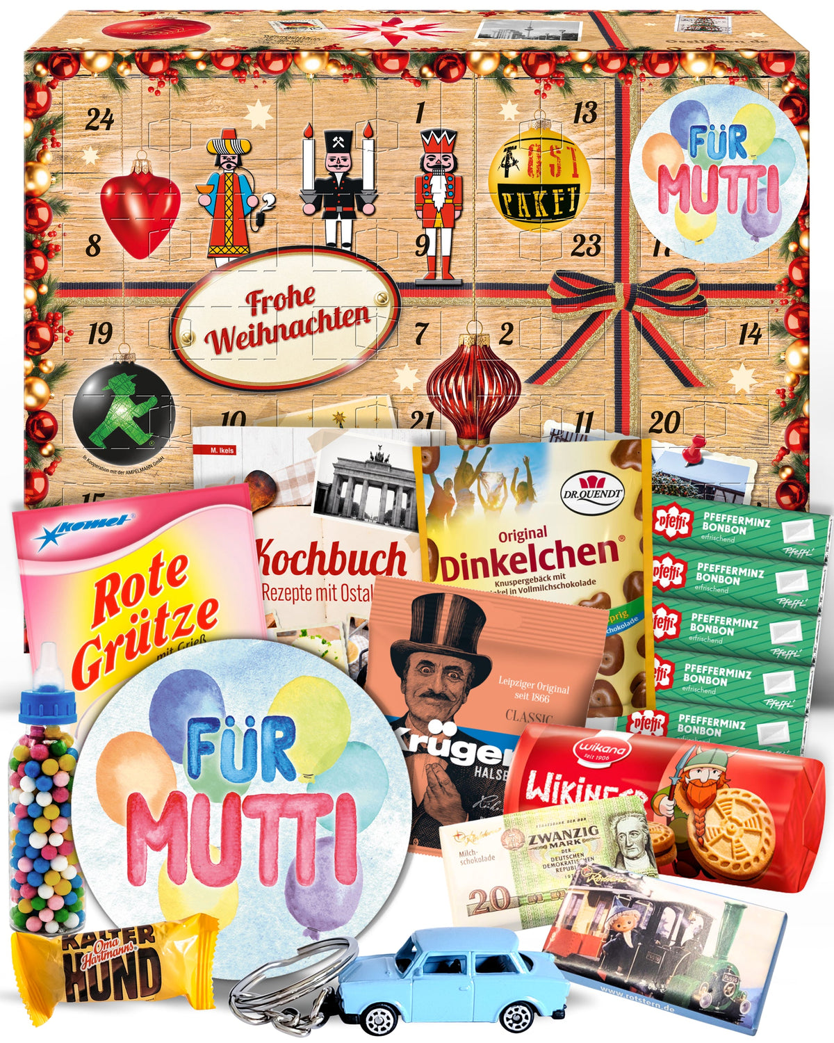 Für Mutti - Ostalgie Adventskalender 2026 – 24 Erinnerungen & Kultprodukte mit Marken wie Viba, Halloren, Zetti, Komet & Pfeffi