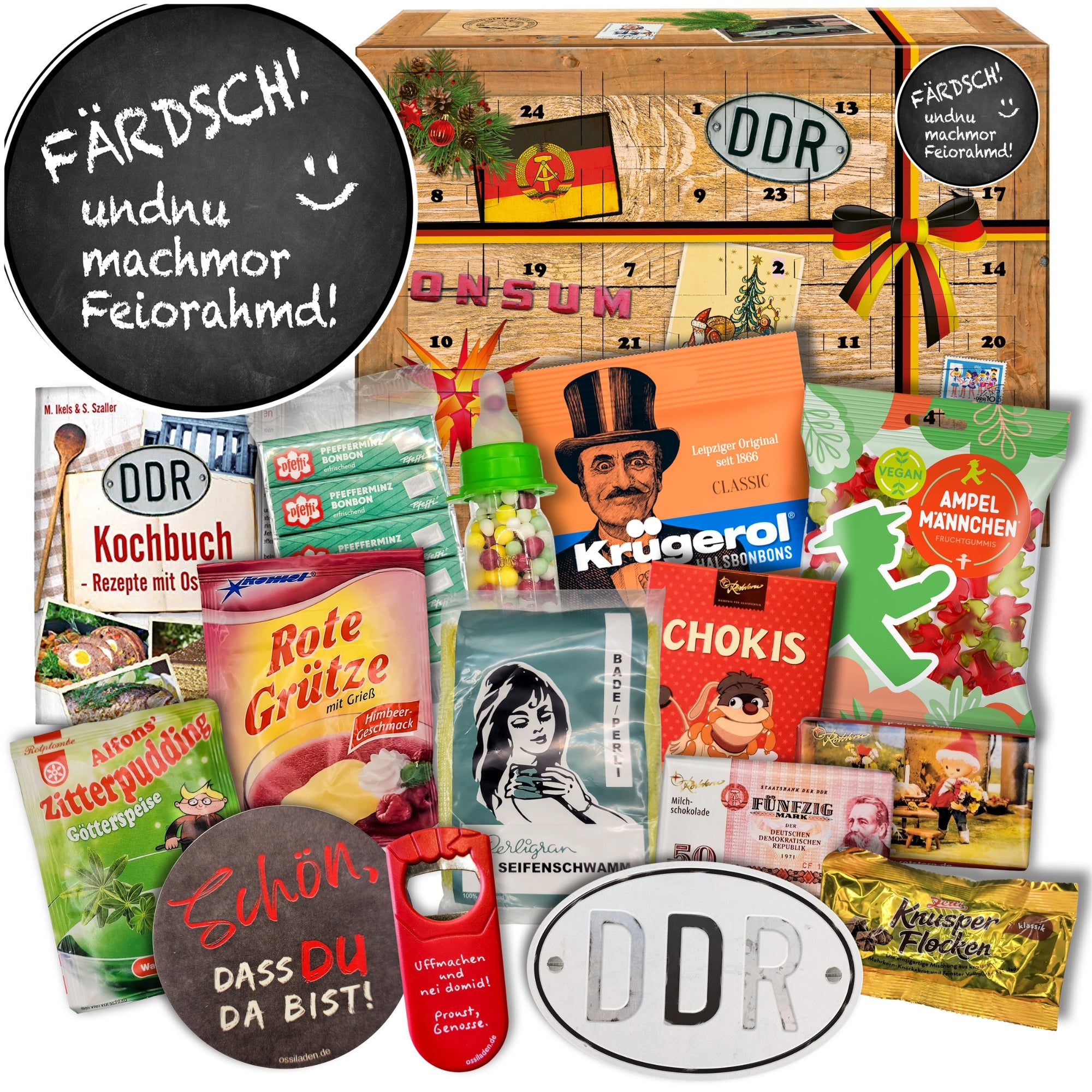Färdsch! Und nu machmor Feiorahmd - DDR Adventskalender 2025 mit Kultartikeln von Zetti, Dr. Quendt, Komet & Pfeffi – 24 nostalgische Überraschungen für Ostalgie-Fans