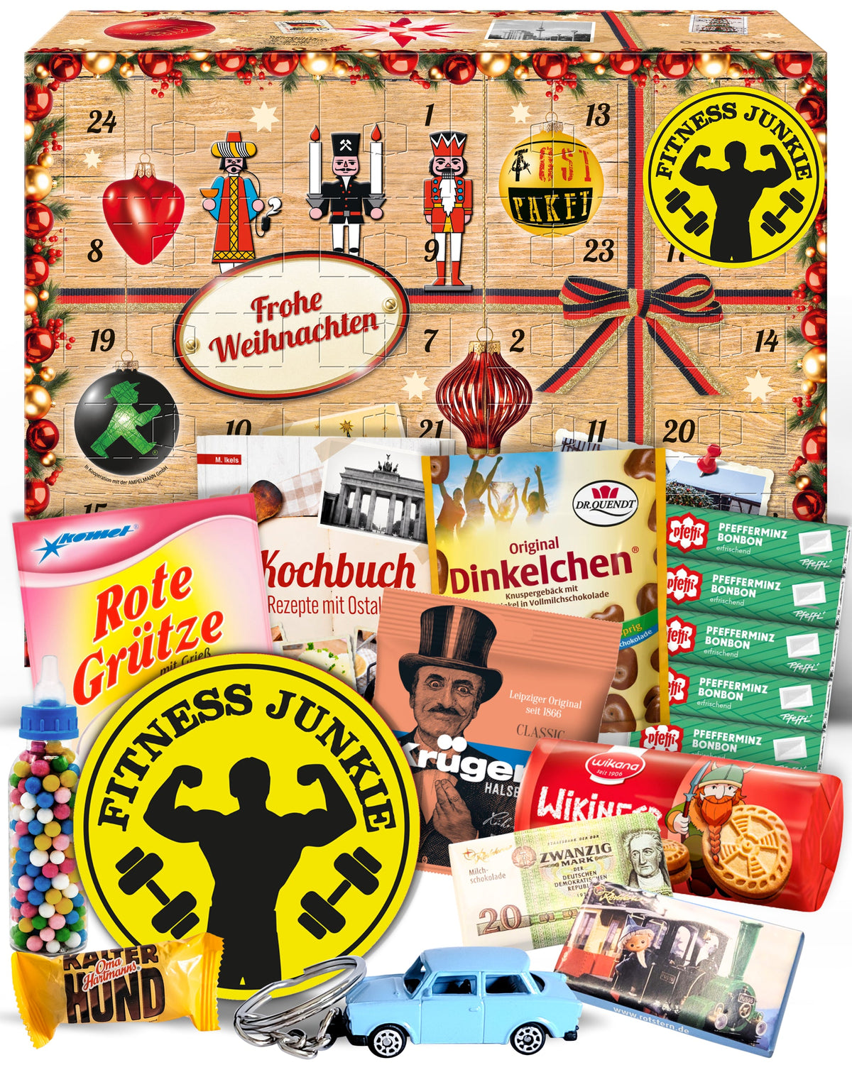 Fitness Junkie - Ostalgie Adventskalender 2026 – 24 Erinnerungen & Kultprodukte mit Marken wie Viba, Halloren, Zetti, Komet & Pfeffi