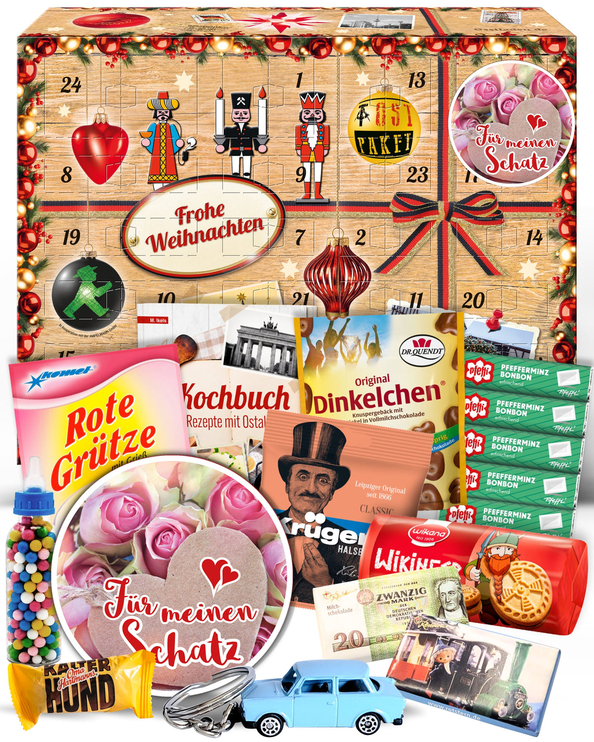 Für meinen Schatz - Ostalgie Adventskalender 2026 – 24 Erinnerungen & Kultprodukte mit Marken wie Viba, Halloren, Zetti, Komet & Pfeffi