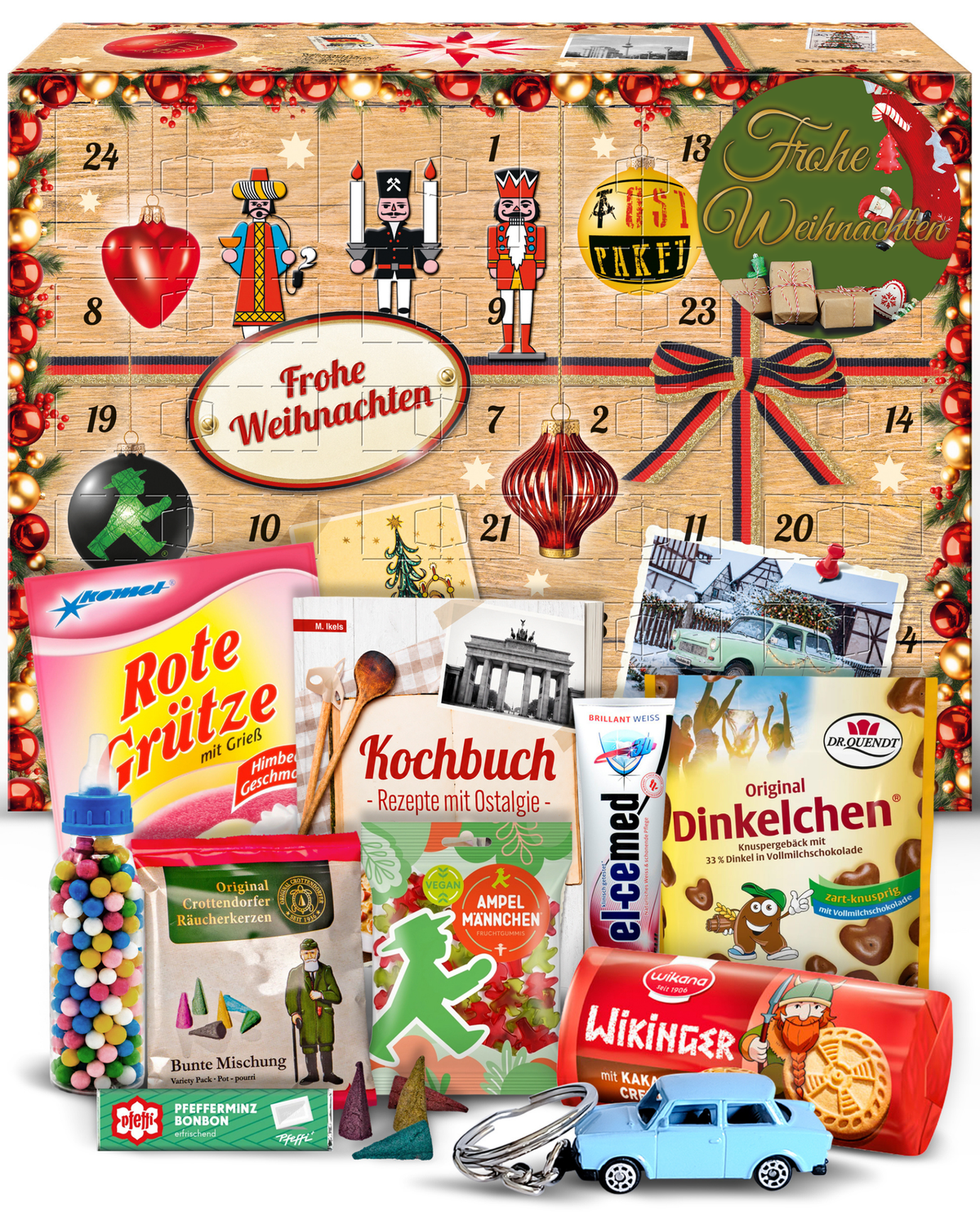 Frohe Weihnachten - Adventskalender DDR 2026 mit Kultartikeln von Zetti, Dr. Quendt, Komet & Pfeffi – 24 nostalgische Überraschungen für Ostalgie-Fans