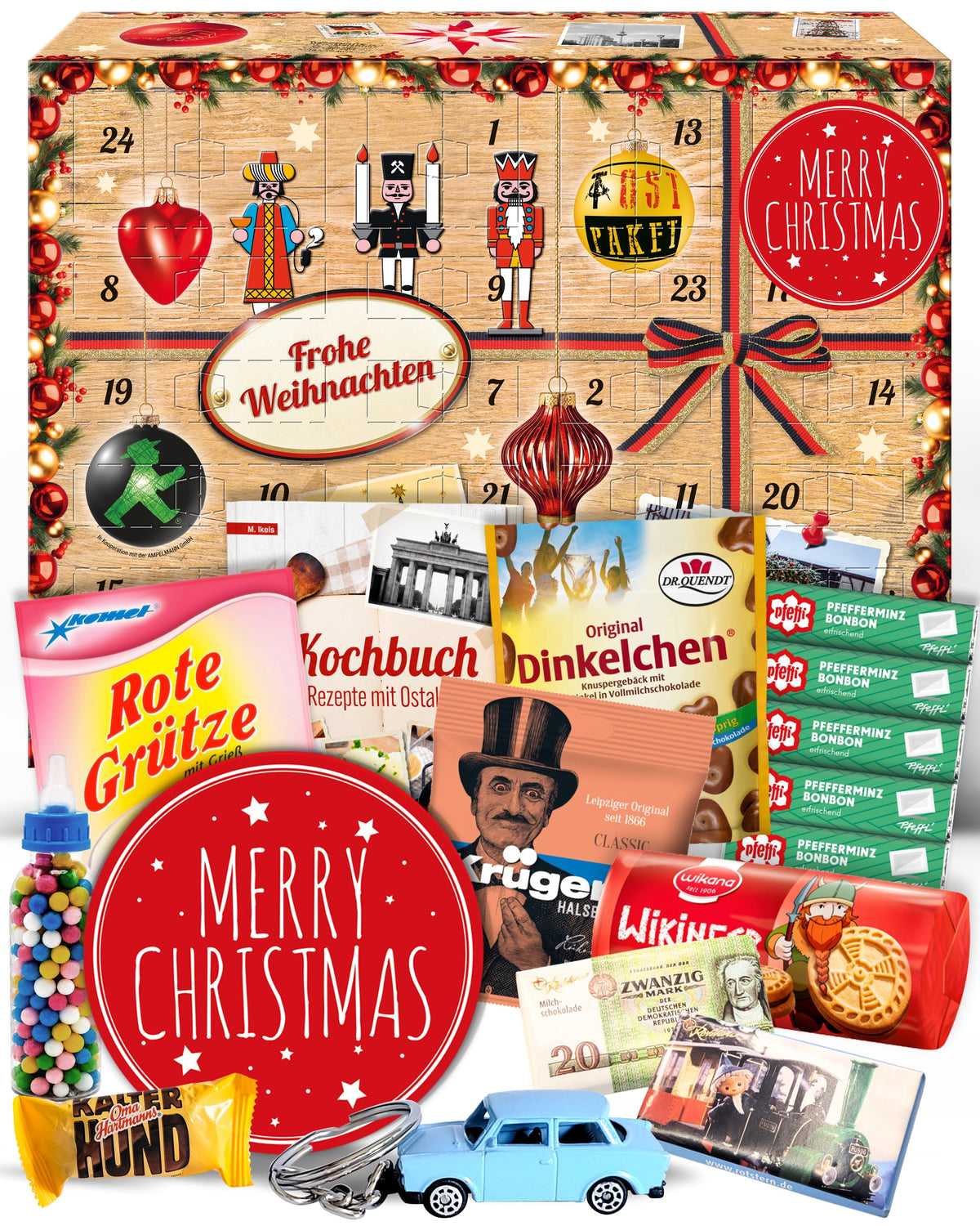 Merry Christmas - Ostalgie Adventskalender 2026 – 24 Erinnerungen & Kultprodukte mit Marken wie Viba, Halloren, Zetti, Komet & Pfeffi