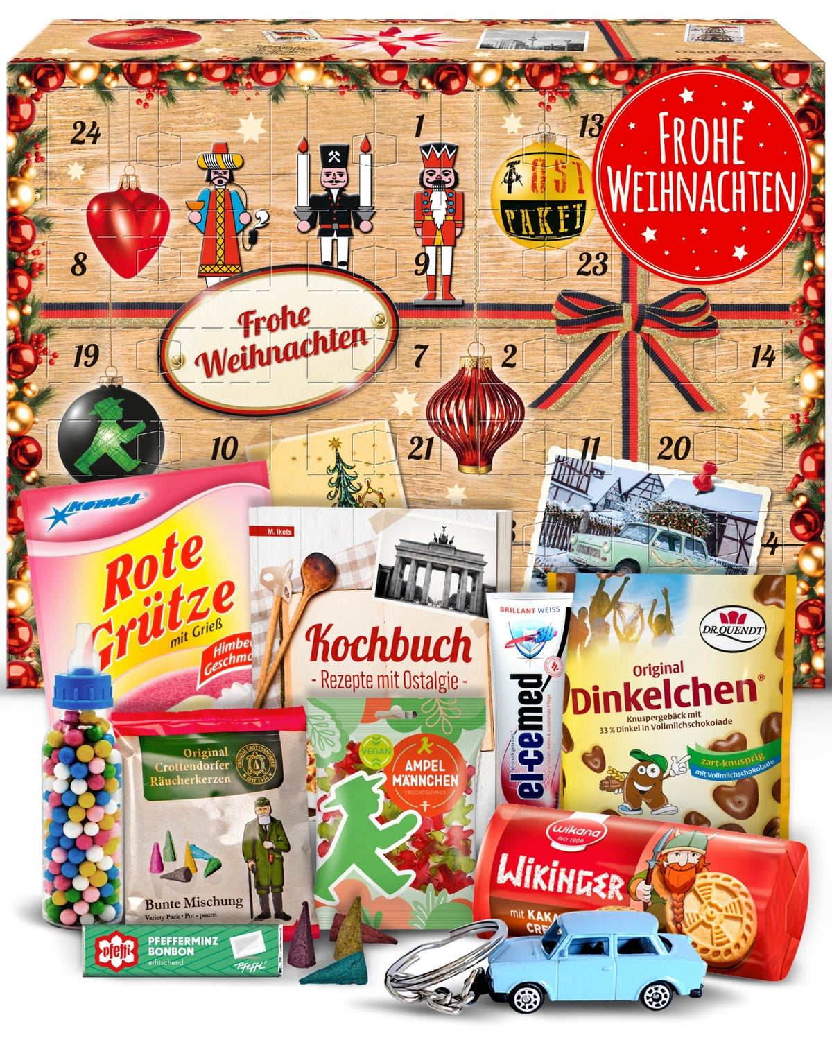 Frohe Weihnachten - Ostalgie Adventskalender 2026 – 24 Erinnerungen & Kultprodukte mit Marken wie Viba, Halloren, Zetti, Komet & Pfeffi