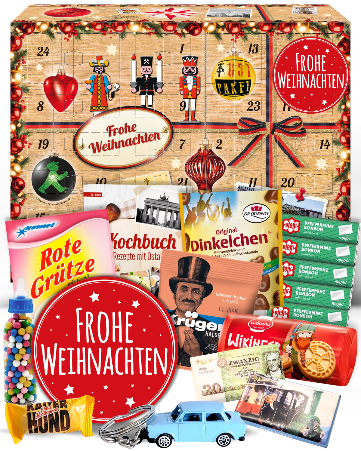 Frohe Weihnachten - Ostalgie Adventskalender 2026 – 24 Erinnerungen & Kultprodukte mit Marken wie Viba, Halloren, Zetti, Komet & Pfeffi