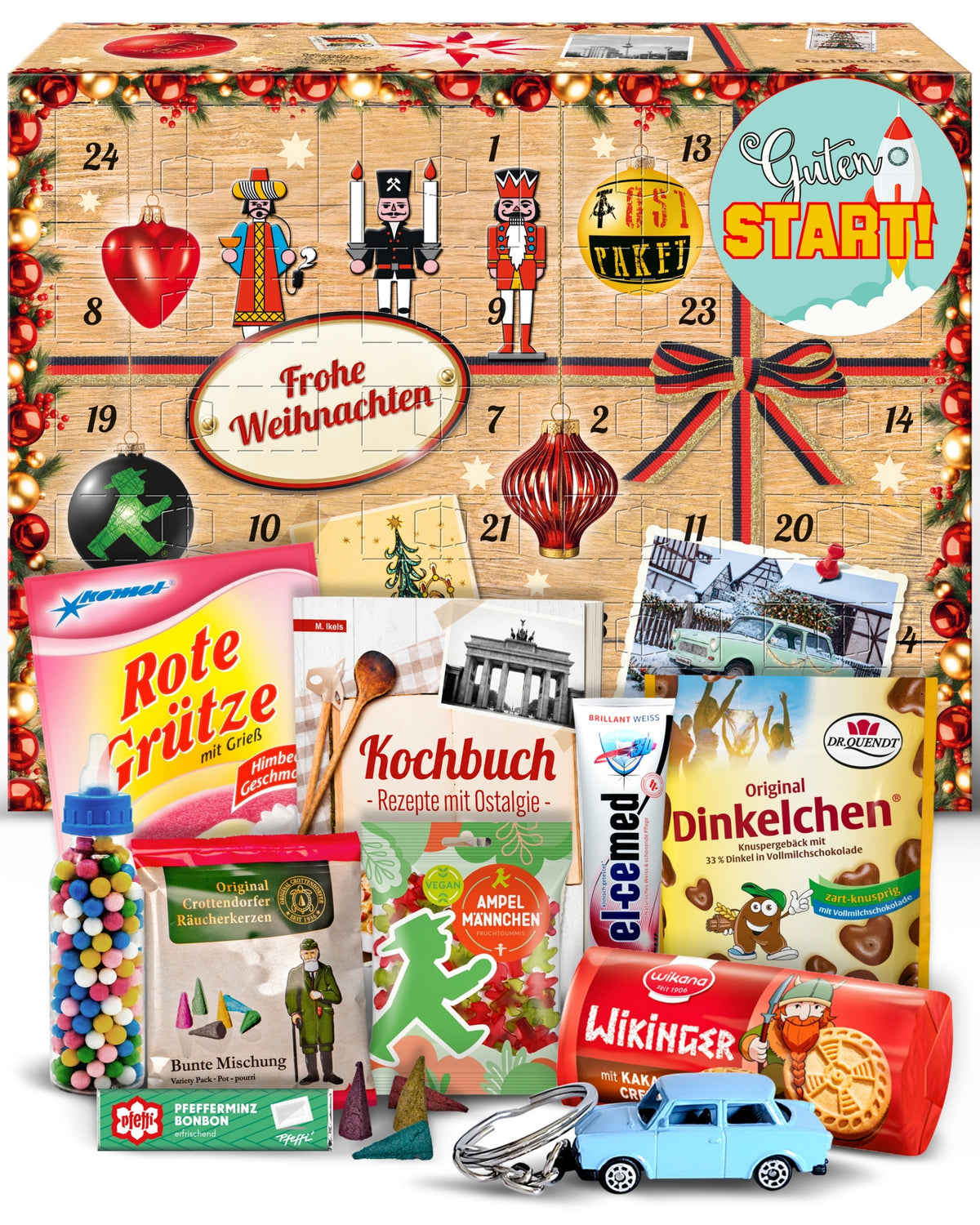 Guten Start - Ostalgie Adventskalender 2026 – 24 Erinnerungen & Kultprodukte mit Marken wie Viba, Halloren, Zetti, Komet & Pfeffi