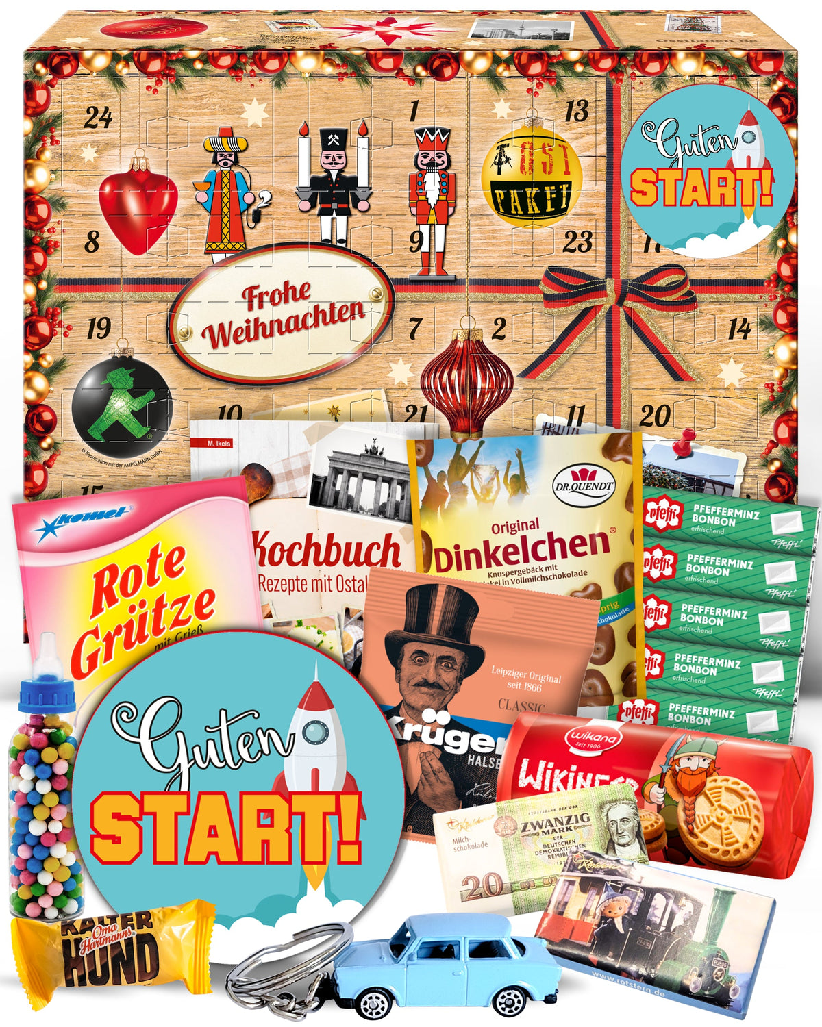 Guten Start - Ostalgie Adventskalender 2026 – 24 Erinnerungen & Kultprodukte mit Marken wie Viba, Halloren, Zetti, Komet & Pfeffi