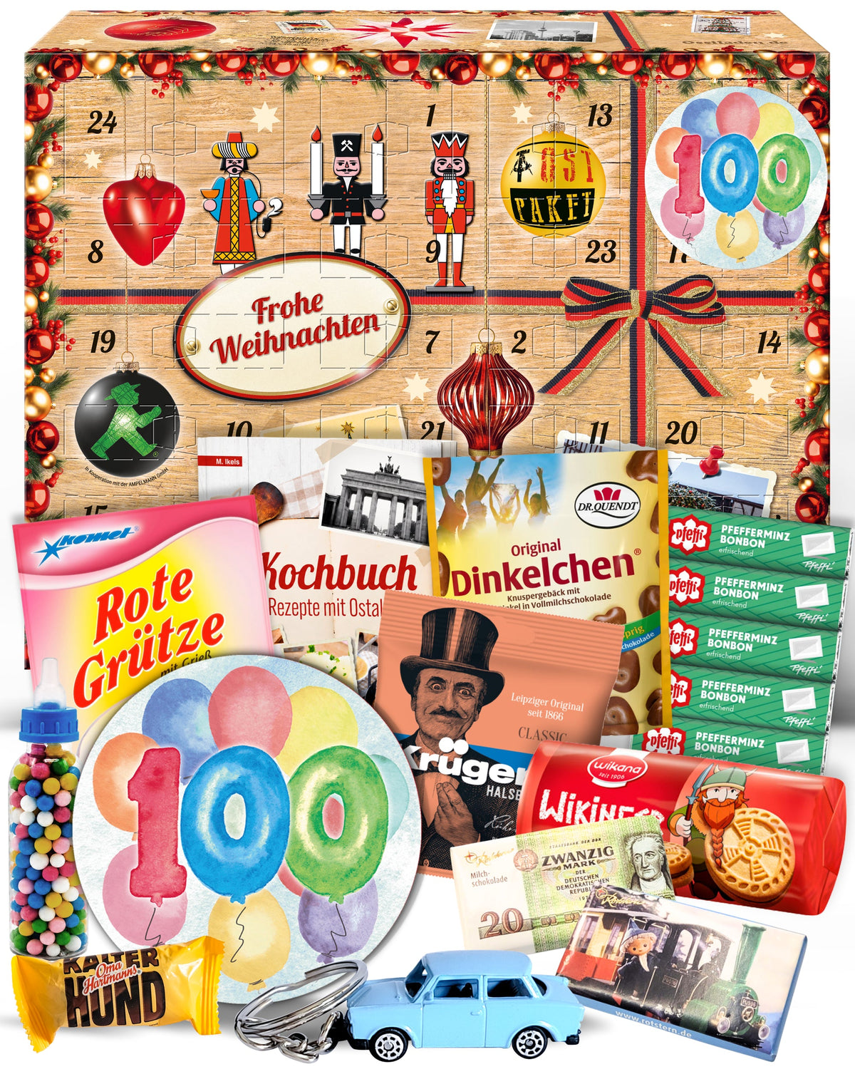 Geburtstag 100 - Adventskalender DDR 2025 mit Kultartikeln von Zetti, Dr. Quendt, Komet & Pfeffi – 24 nostalgische Überraschungen für Ostalgie-Fans