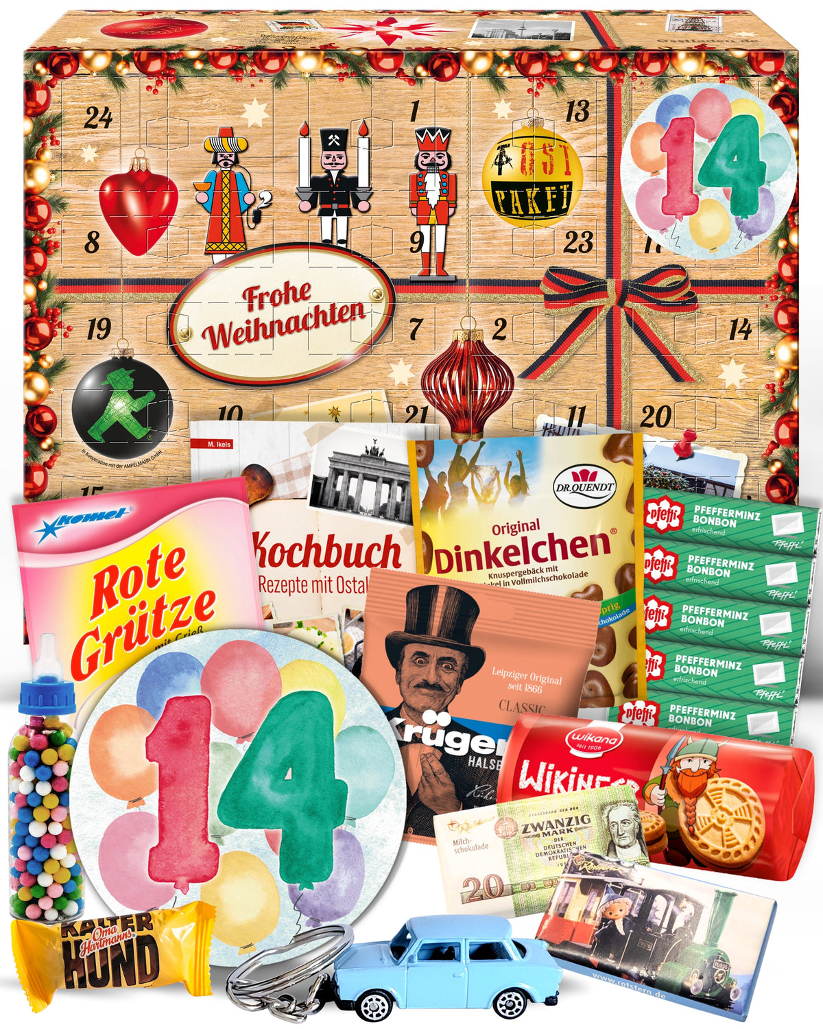 Geburtstag 14 - Adventskalender DDR 2025 mit Kultartikeln von Zetti, Dr. Quendt, Komet & Pfeffi – 24 nostalgische Überraschungen für Ostalgie-Fans