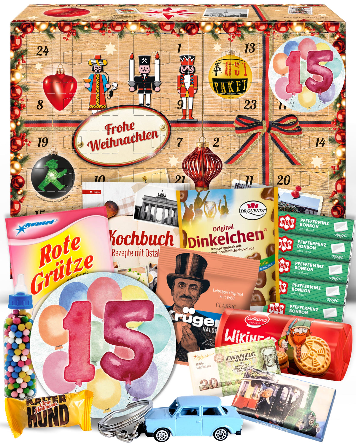 Geburtstag 15 - Adventskalender DDR 2025 mit Kultartikeln von Zetti, Dr. Quendt, Komet & Pfeffi – 24 nostalgische Überraschungen für Ostalgie-Fans