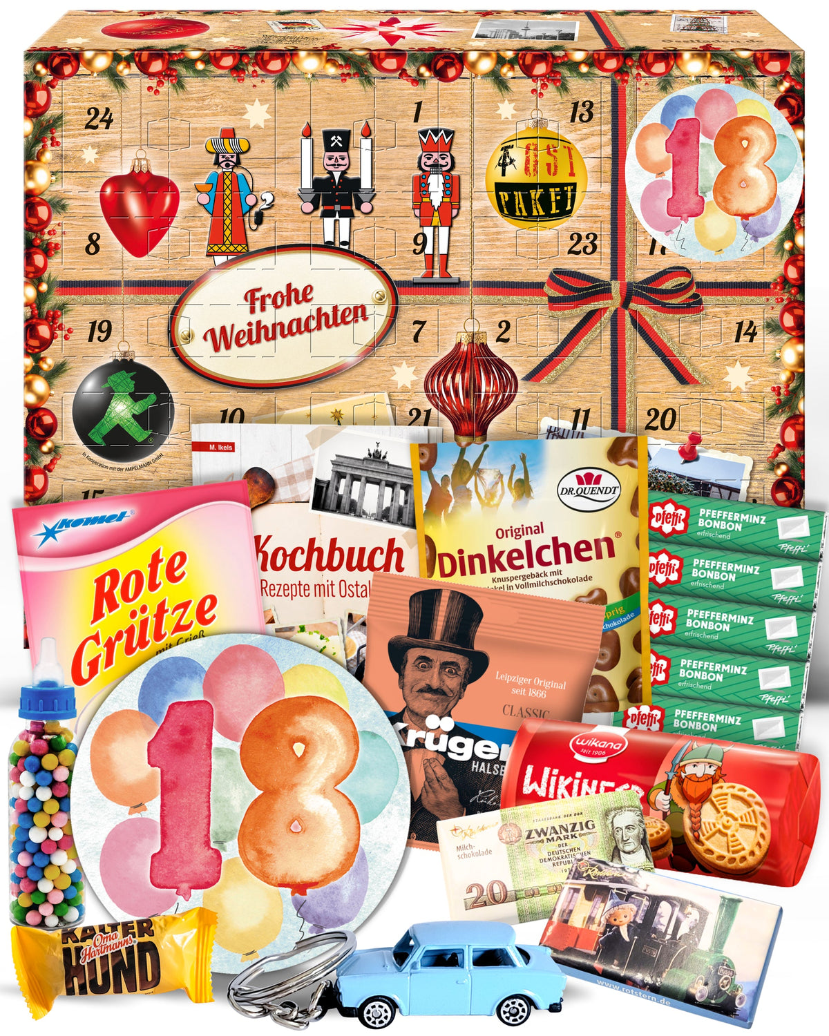 Geburtstag 18 - Adventskalender DDR 2025 mit Kultartikeln von Zetti, Dr. Quendt, Komet & Pfeffi – 24 nostalgische Überraschungen für Ostalgie-Fans