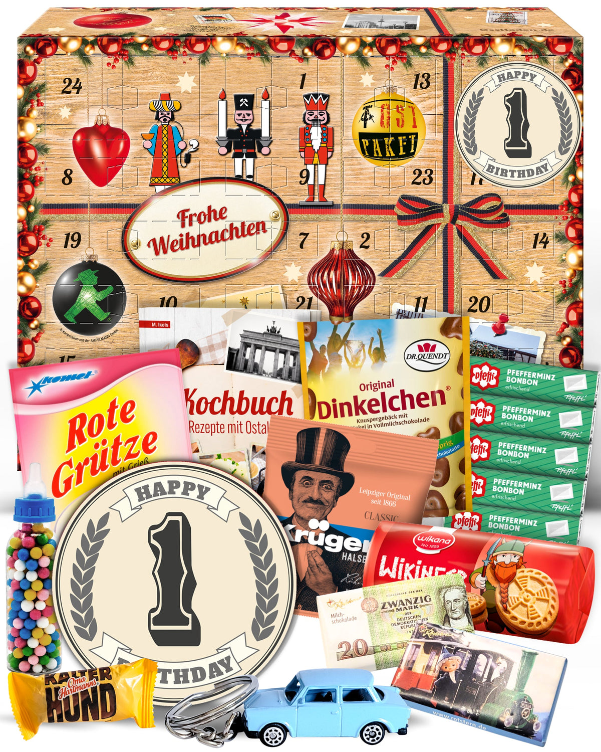 1. Geburtstag - Ostalgie Adventskalender 2026 – 24 Erinnerungen & Kultprodukte mit Marken wie Viba, Halloren, Zetti, Komet & Pfeffi