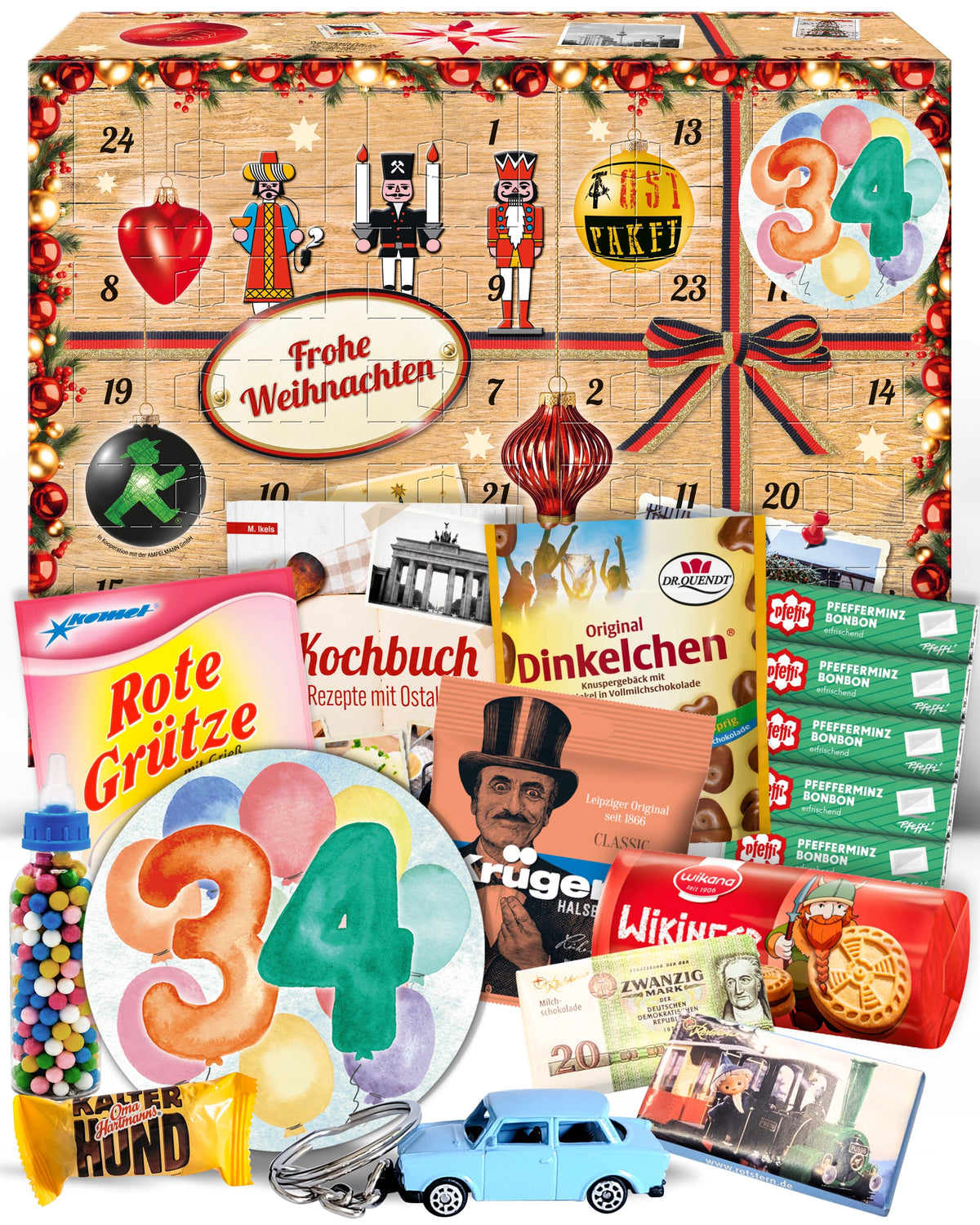 Geburtstag 34 - Adventskalender DDR 2025 mit Kultartikeln von Zetti, Dr. Quendt, Komet & Pfeffi – 24 nostalgische Überraschungen für Ostalgie-Fans