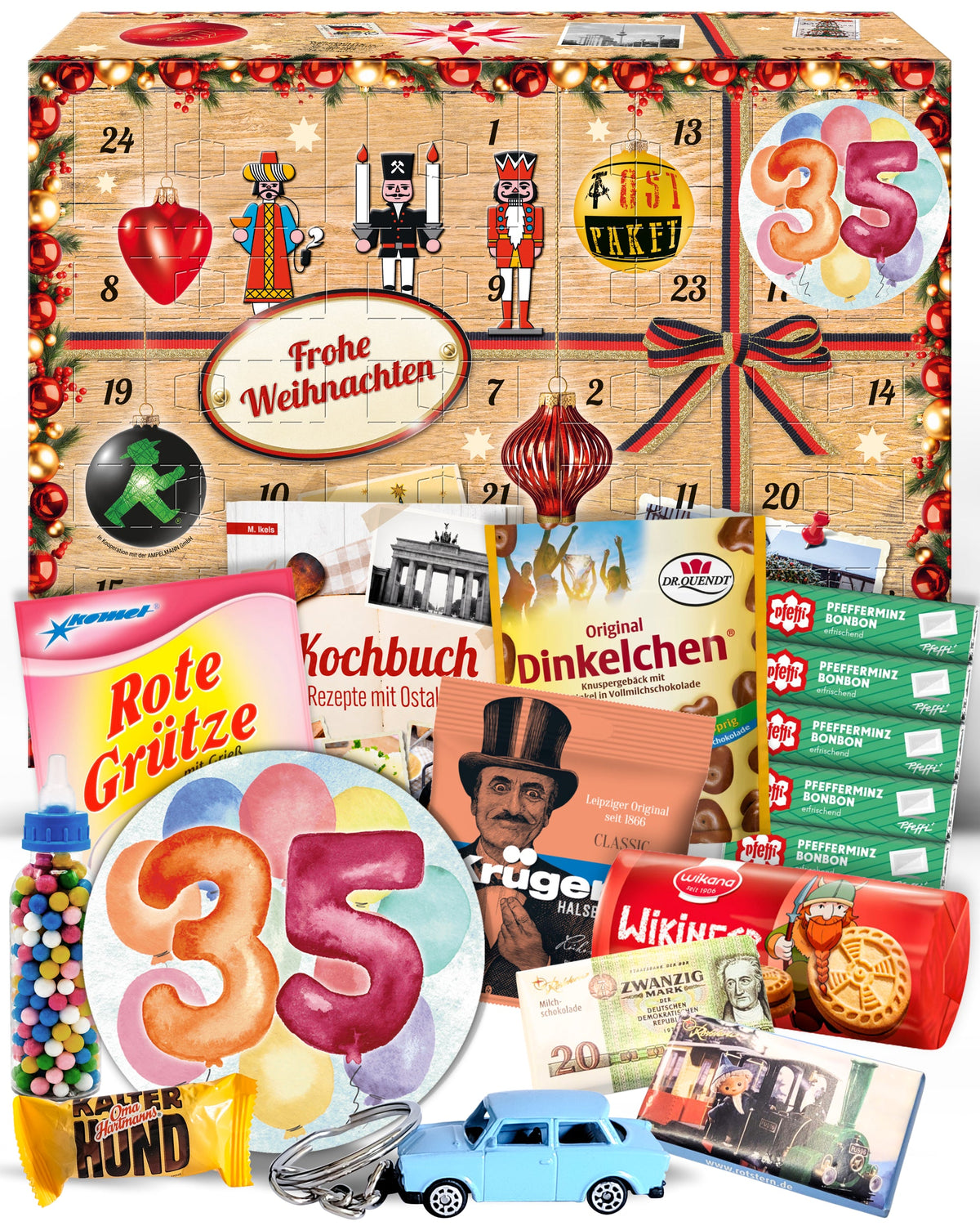 Geburtstag 35 - Adventskalender DDR 2025 mit Kultartikeln von Zetti, Dr. Quendt, Komet & Pfeffi – 24 nostalgische Überraschungen für Ostalgie-Fans