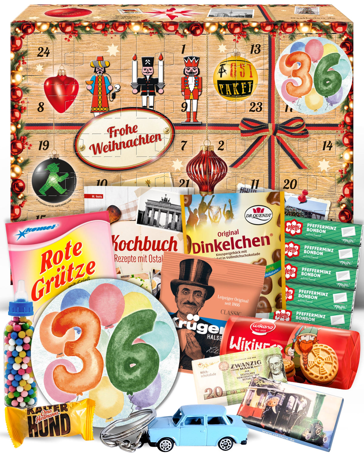 Geburtstag 36 - Adventskalender DDR 2025 mit Kultartikeln von Zetti, Dr. Quendt, Komet & Pfeffi – 24 nostalgische Überraschungen für Ostalgie-Fans