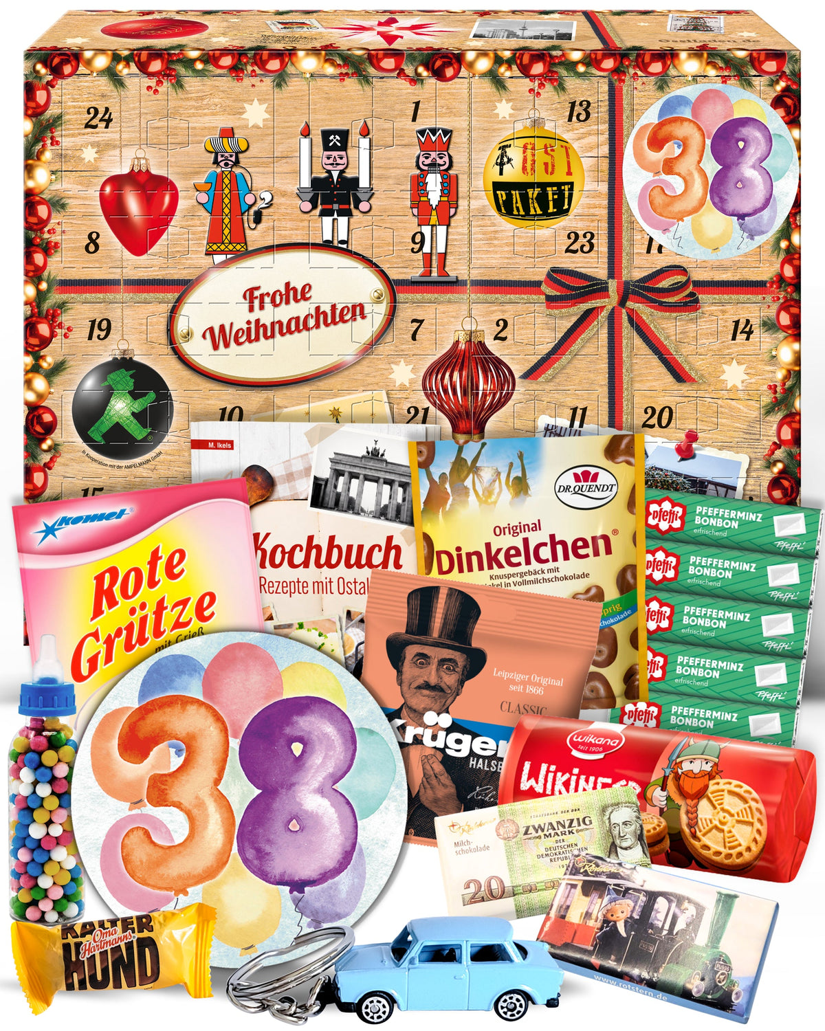 Geburtstag 38 - Adventskalender DDR 2025 mit Kultartikeln von Zetti, Dr. Quendt, Komet & Pfeffi – 24 nostalgische Überraschungen für Ostalgie-Fans