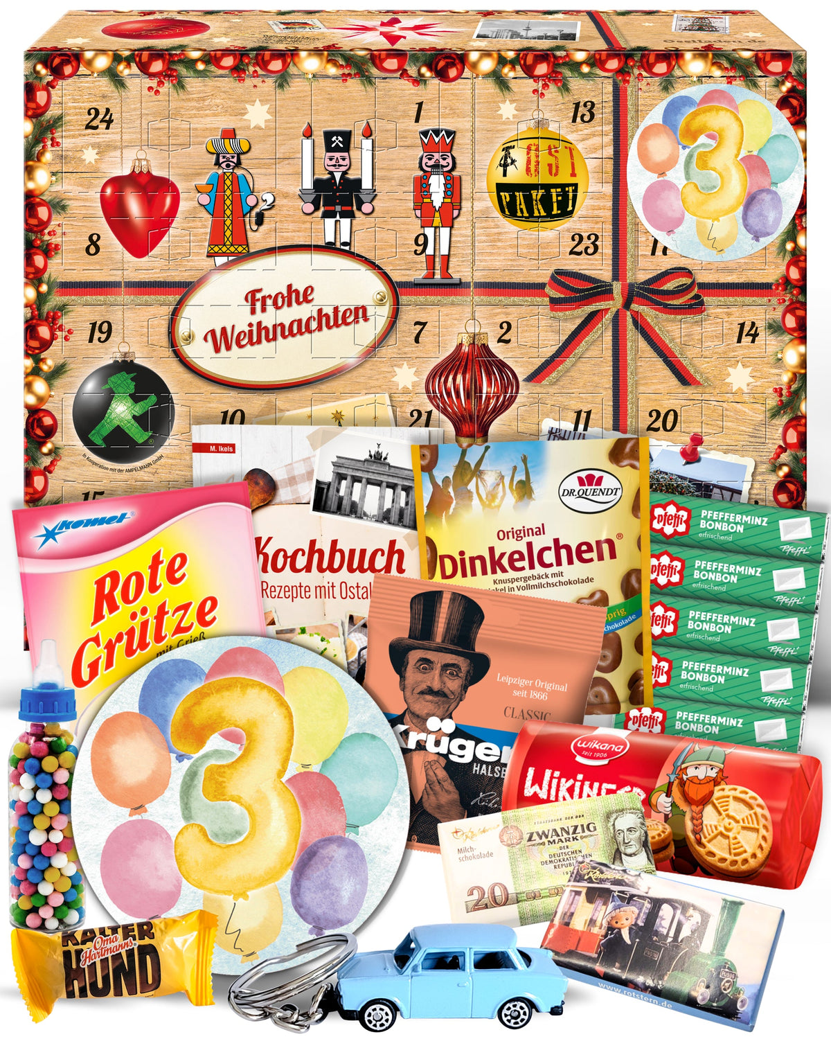 Geburtstag 3 - Adventskalender DDR 2025 mit Kultartikeln von Zetti, Dr. Quendt, Komet & Pfeffi – 24 nostalgische Überraschungen für Ostalgie-Fans