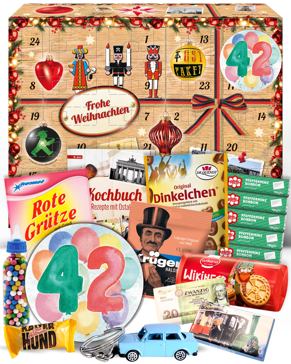 Geburtstag 42 - Adventskalender DDR 2025 mit Kultartikeln von Zetti, Dr. Quendt, Komet & Pfeffi – 24 nostalgische Überraschungen für Ostalgie-Fans