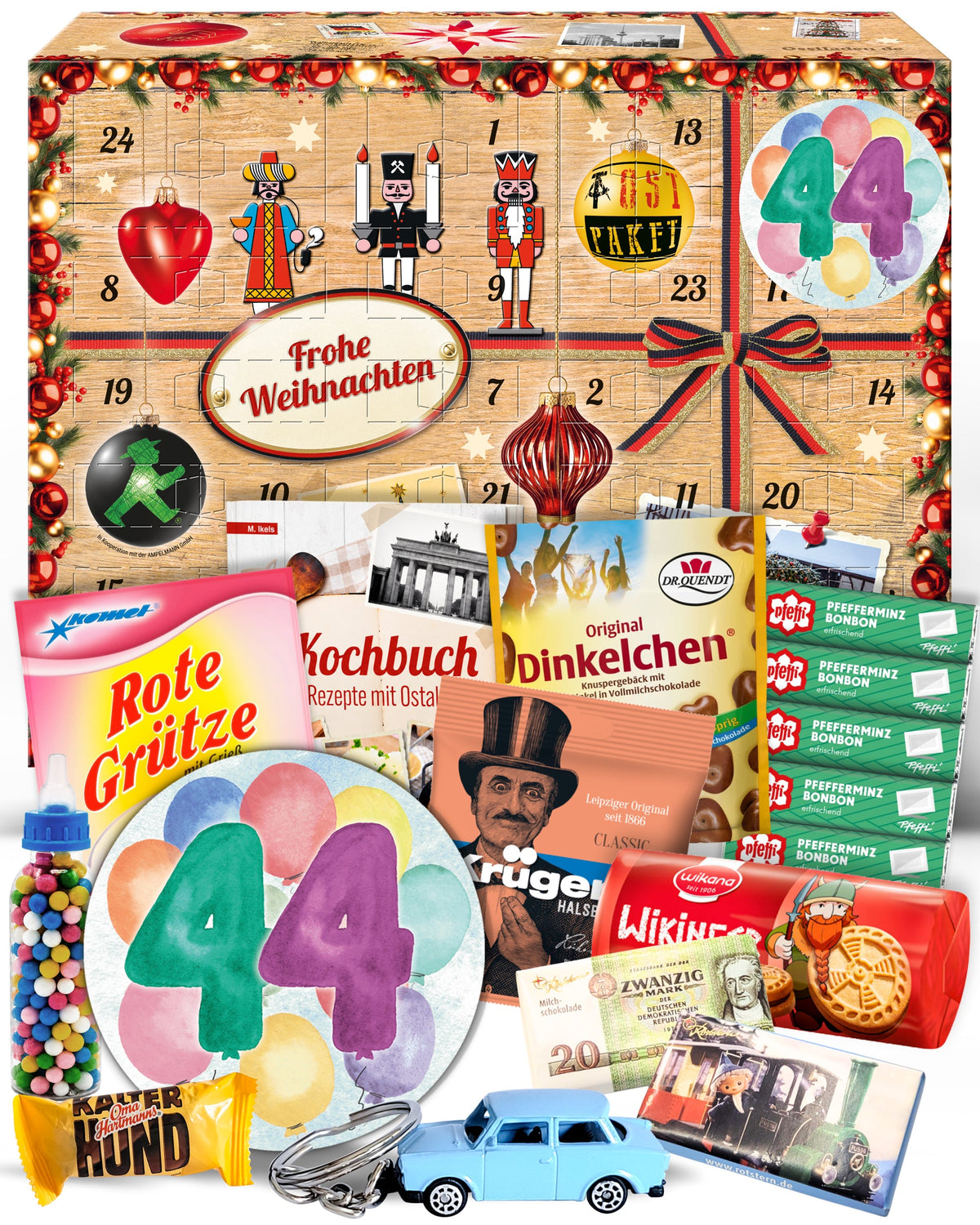 Geburtstag 44 - Adventskalender DDR 2025 mit Kultartikeln von Zetti, Dr. Quendt, Komet & Pfeffi – 24 nostalgische Überraschungen für Ostalgie-Fans