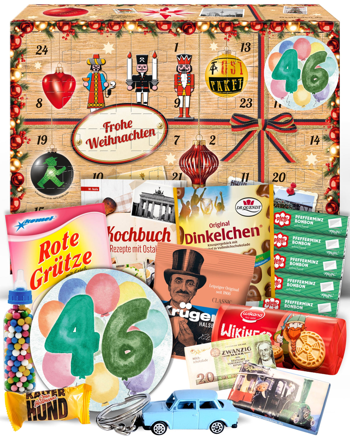 Geburtstag 46 - Adventskalender DDR 2025 mit Kultartikeln von Zetti, Dr. Quendt, Komet & Pfeffi – 24 nostalgische Überraschungen für Ostalgie-Fans