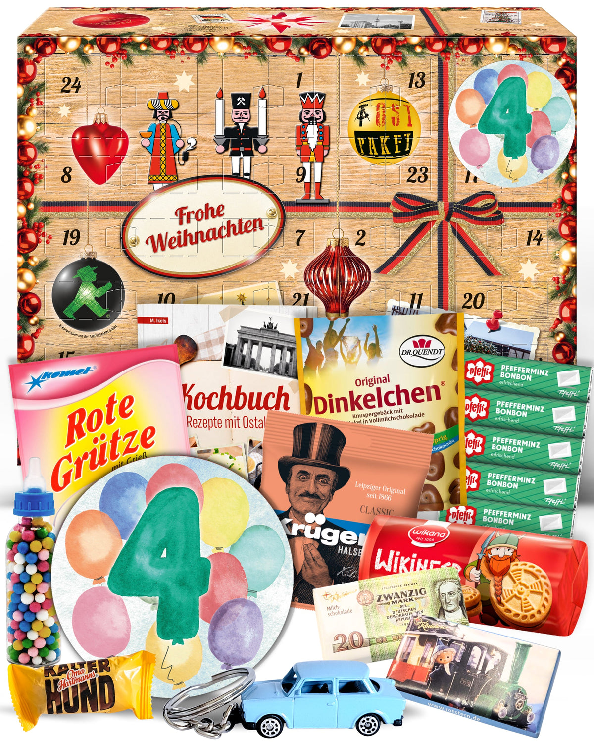 Geburtstag 4 - Adventskalender DDR 2025 mit Kultartikeln von Zetti, Dr. Quendt, Komet & Pfeffi – 24 nostalgische Überraschungen für Ostalgie-Fans