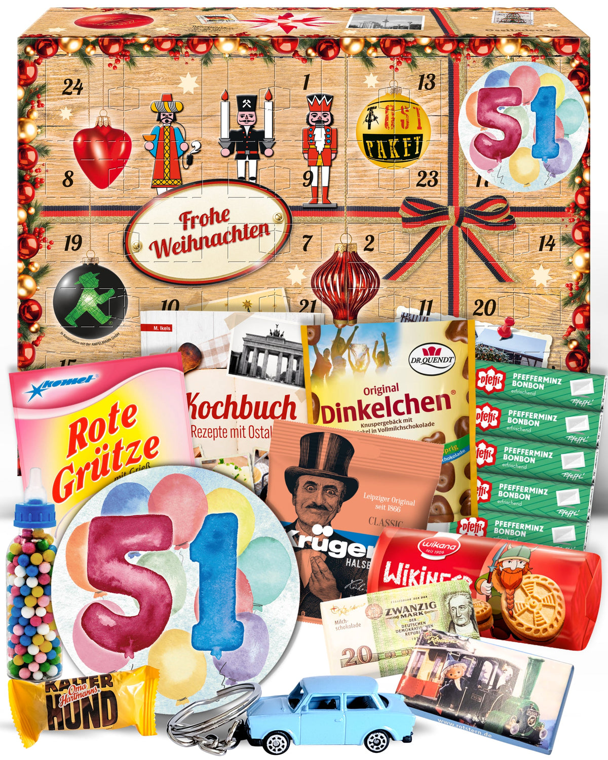 Geburtstag 51 - Adventskalender DDR 2025 mit Kultartikeln von Zetti, Dr. Quendt, Komet & Pfeffi – 24 nostalgische Überraschungen für Ostalgie-Fans