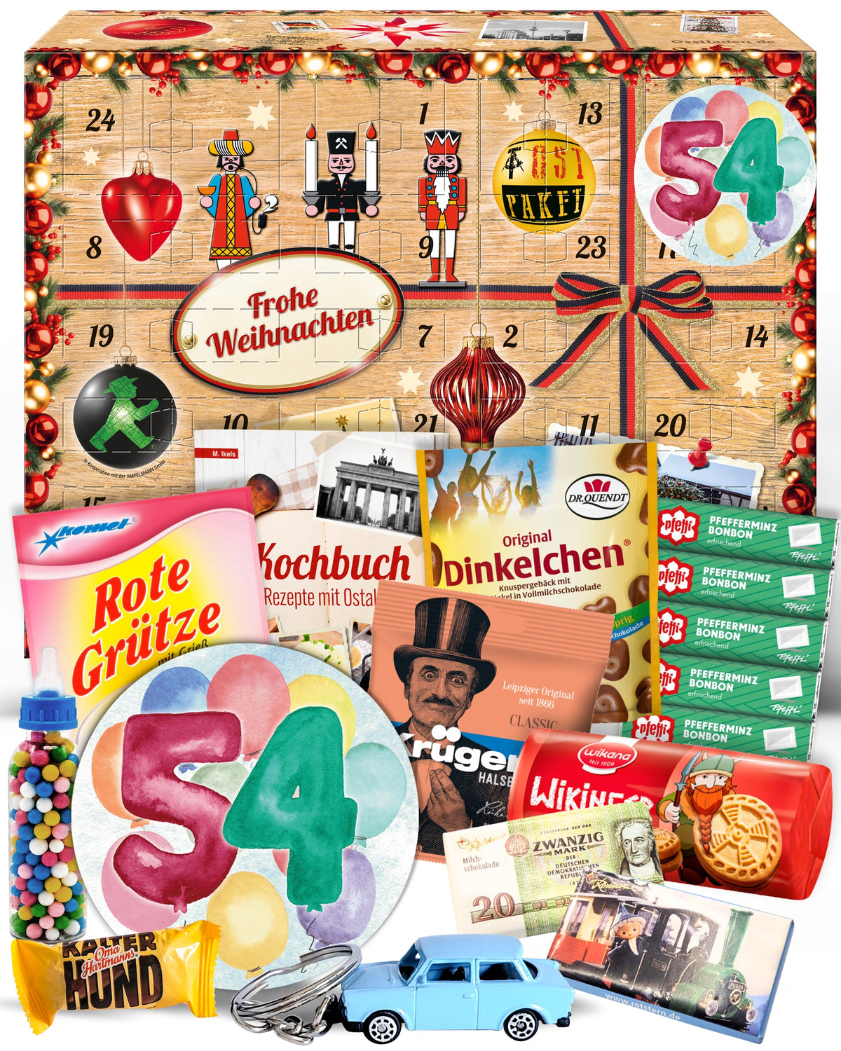 Geburtstag 54 - Adventskalender DDR 2025 mit Kultartikeln von Zetti, Dr. Quendt, Komet & Pfeffi – 24 nostalgische Überraschungen für Ostalgie-Fans