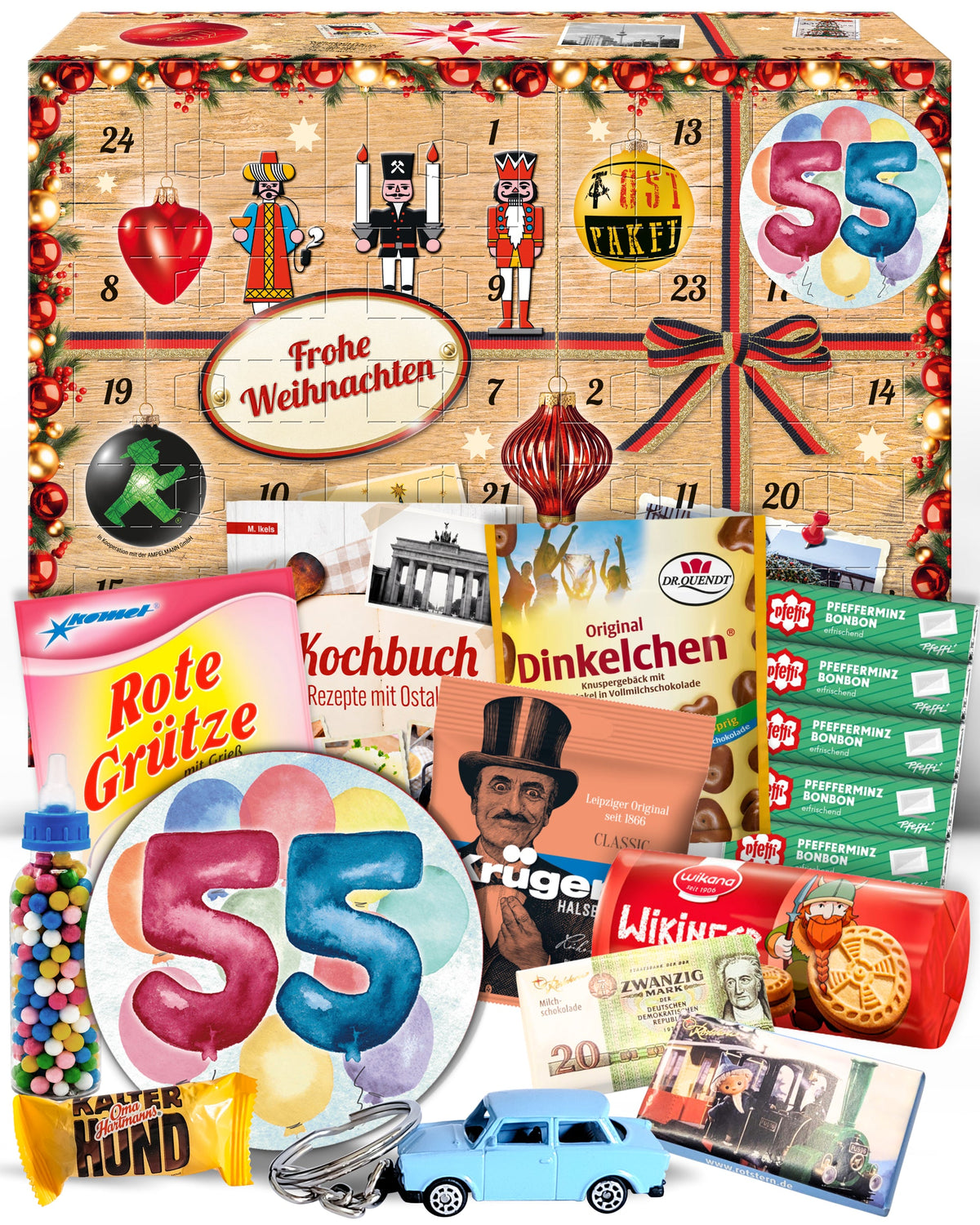 Geburtstag 55 - Adventskalender DDR 2025 mit Kultartikeln von Zetti, Dr. Quendt, Komet & Pfeffi – 24 nostalgische Überraschungen für Ostalgie-Fans