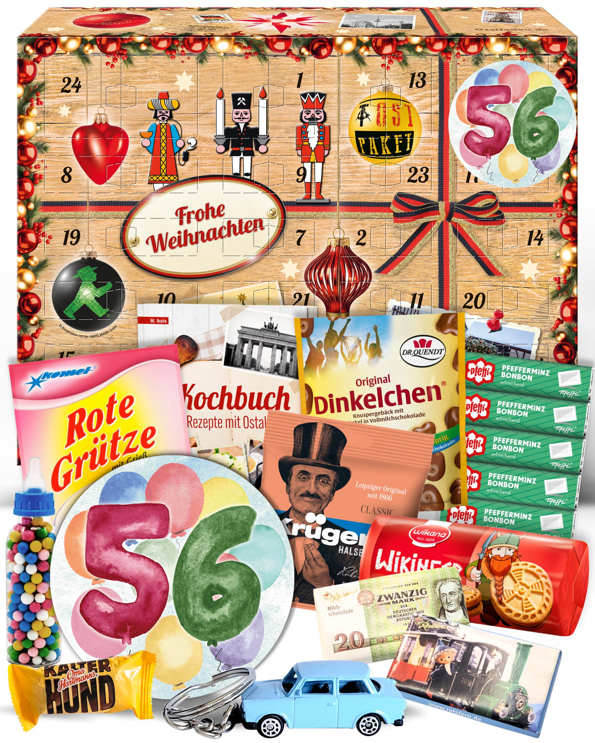 Geburtstag 56 - Adventskalender DDR 2025 mit Kultartikeln von Zetti, Dr. Quendt, Komet & Pfeffi – 24 nostalgische Überraschungen für Ostalgie-Fans