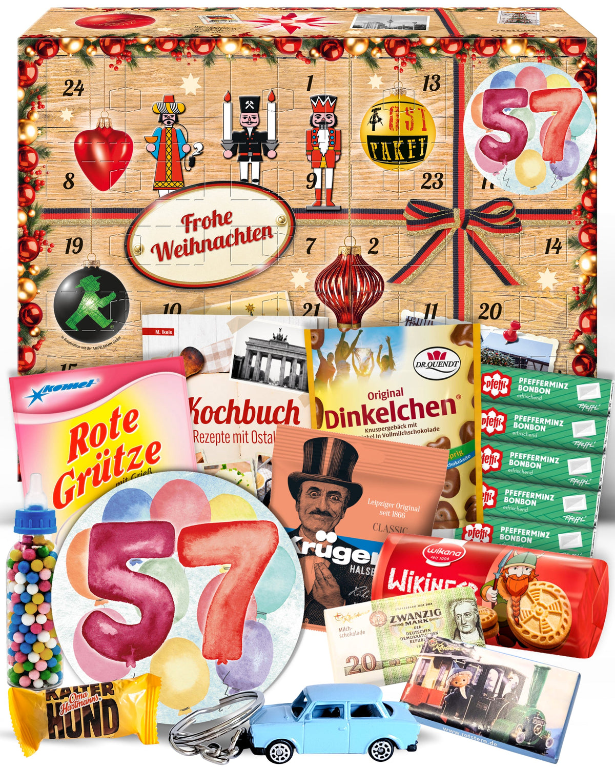 Geburtstag 57 - Adventskalender DDR 2025 mit Kultartikeln von Zetti, Dr. Quendt, Komet & Pfeffi – 24 nostalgische Überraschungen für Ostalgie-Fans