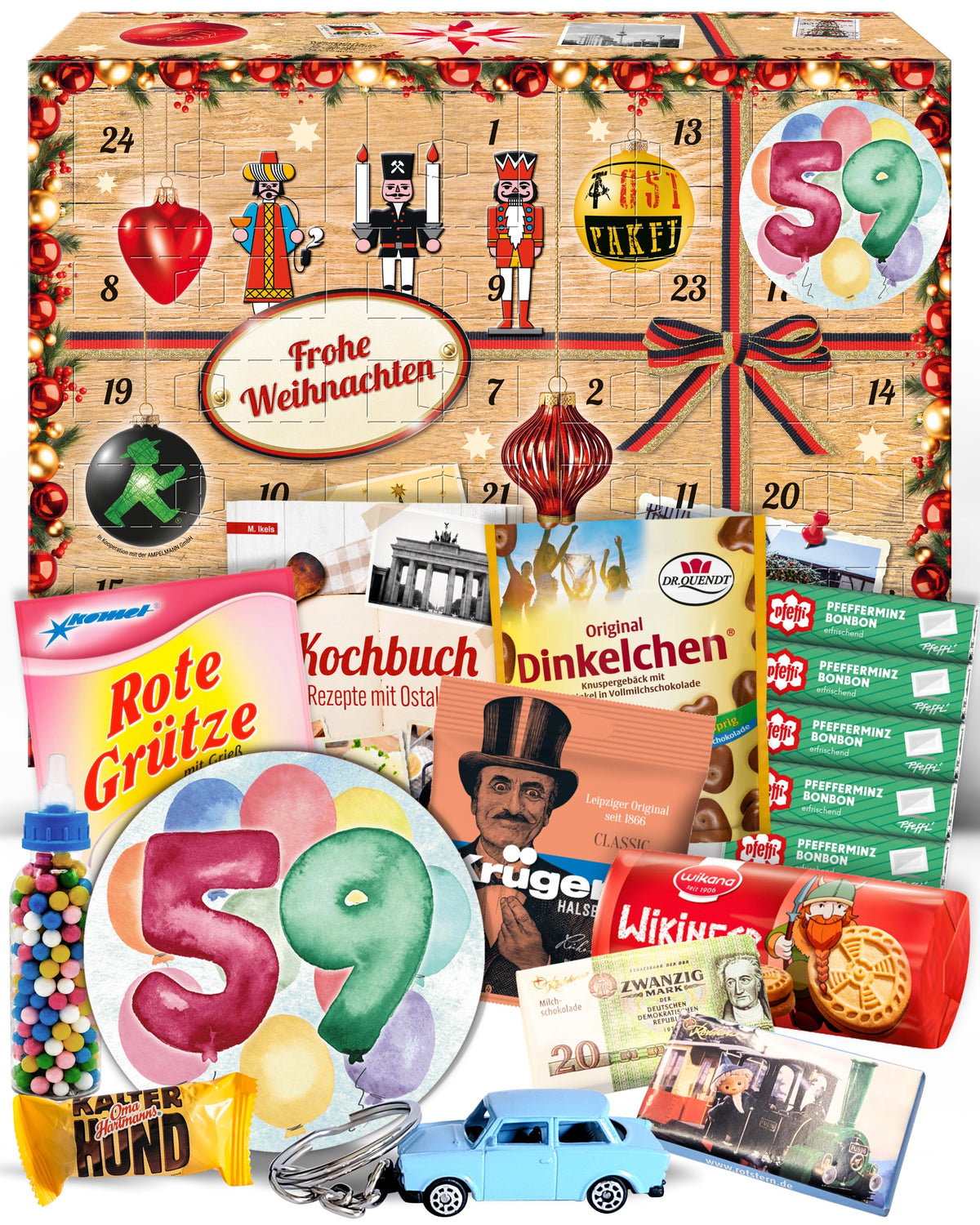 Geburtstag 59 - Adventskalender DDR 2025 mit Kultartikeln von Zetti, Dr. Quendt, Komet & Pfeffi – 24 nostalgische Überraschungen für Ostalgie-Fans