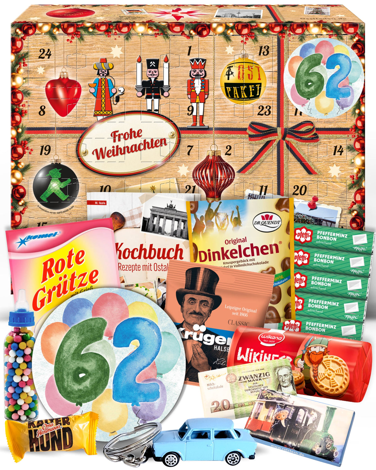 Geburtstag 62 - Adventskalender DDR 2025 mit Kultartikeln von Zetti, Dr. Quendt, Komet & Pfeffi – 24 nostalgische Überraschungen für Ostalgie-Fans