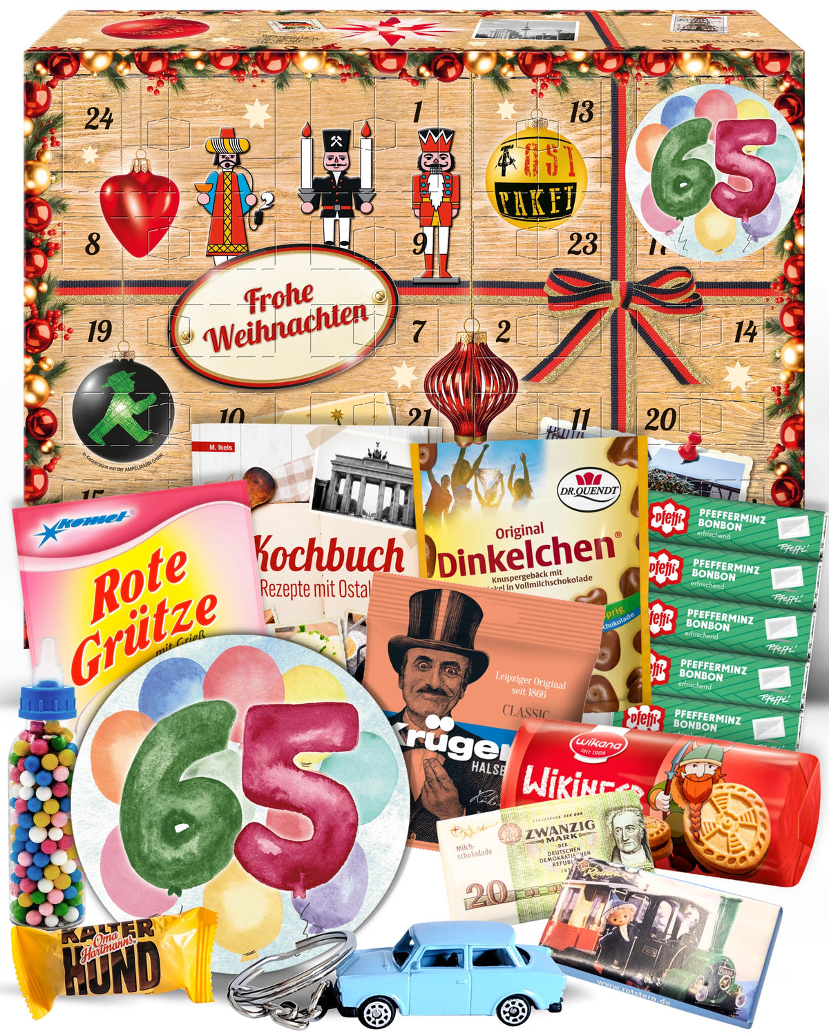 Geburtstag 65 - Adventskalender DDR 2025 mit Kultartikeln von Zetti, Dr. Quendt, Komet & Pfeffi – 24 nostalgische Überraschungen für Ostalgie-Fans