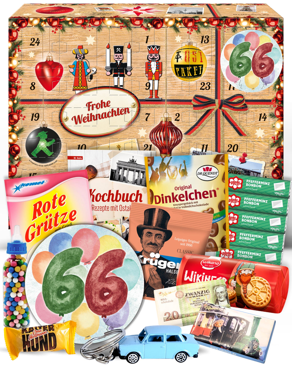 Geburtstag 66 - Adventskalender DDR 2025 mit Kultartikeln von Zetti, Dr. Quendt, Komet & Pfeffi – 24 nostalgische Überraschungen für Ostalgie-Fans
