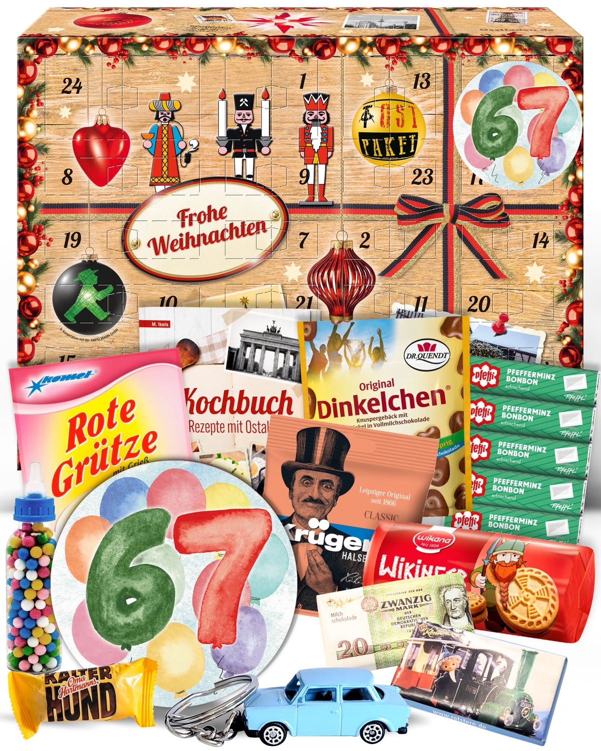 Geburtstag 67 - Adventskalender DDR 2025 mit Kultartikeln von Zetti, Dr. Quendt, Komet & Pfeffi – 24 nostalgische Überraschungen für Ostalgie-Fans