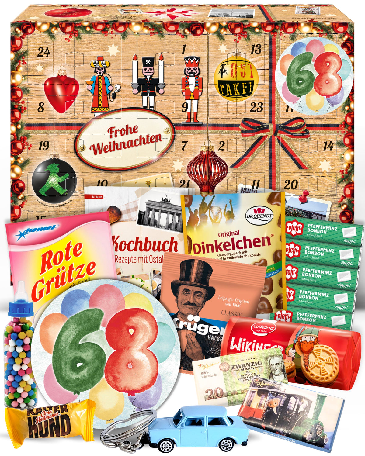 Geburtstag 68 - Adventskalender DDR 2025 mit Kultartikeln von Zetti, Dr. Quendt, Komet & Pfeffi – 24 nostalgische Überraschungen für Ostalgie-Fans