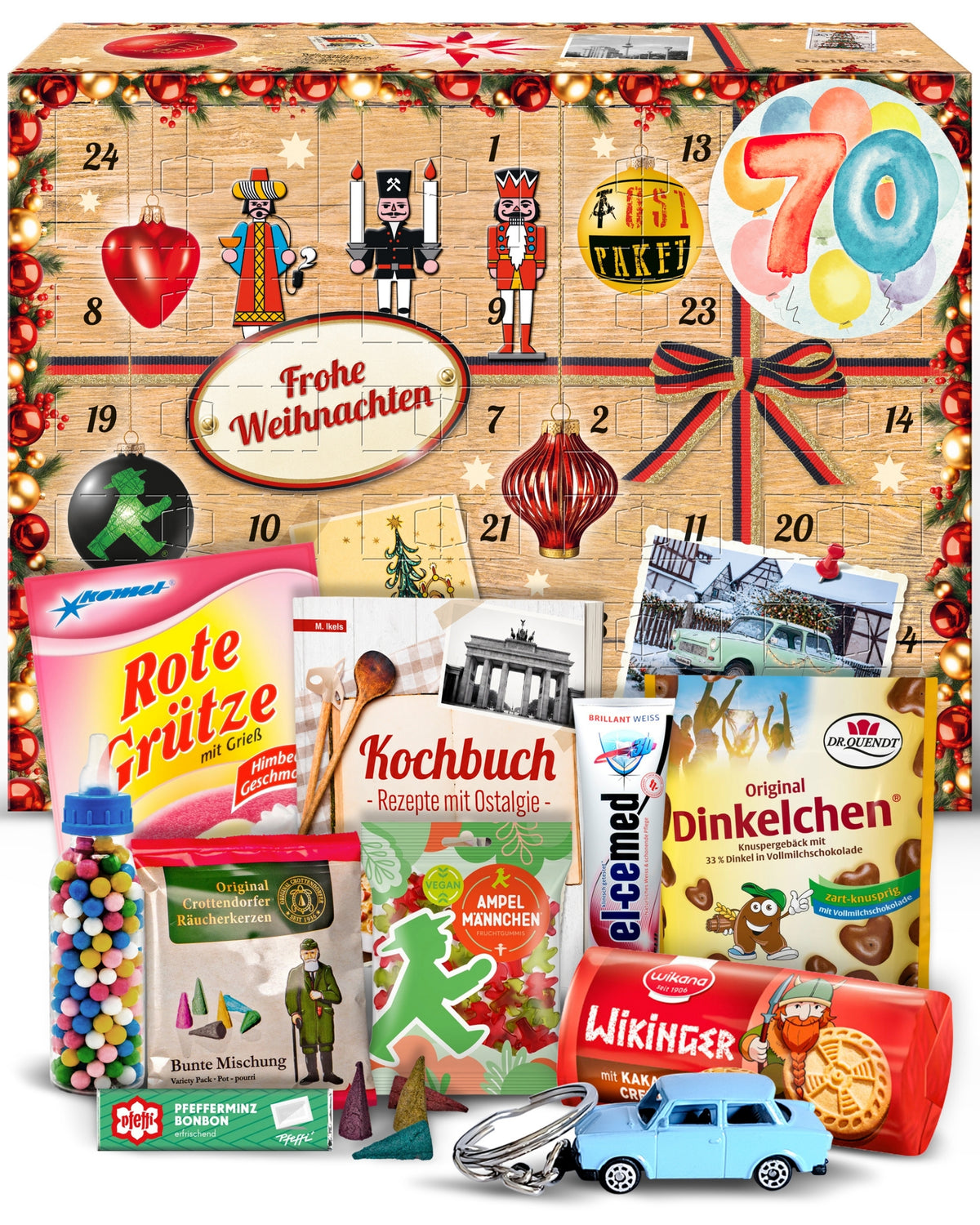 Geburtstag 70 - Adventskalender DDR 2026 mit Kultartikeln von Zetti, Dr. Quendt, Komet & Pfeffi – 24 nostalgische Überraschungen für Ostalgie-Fans