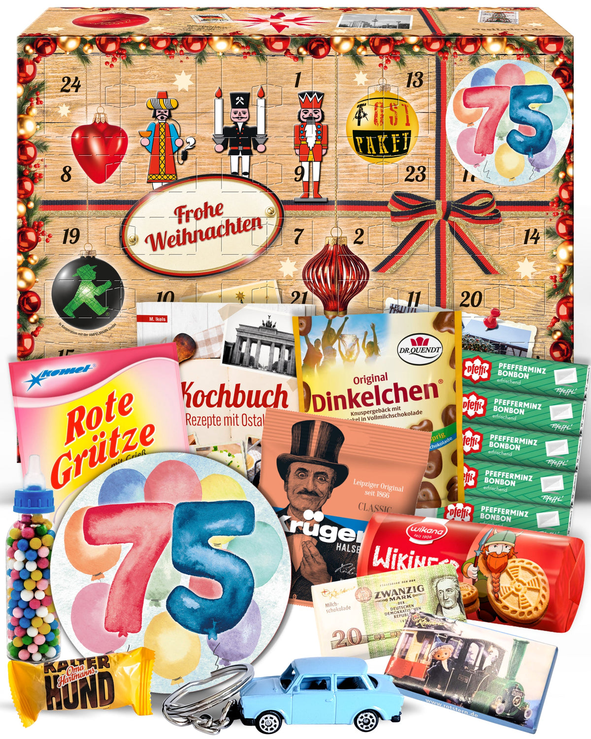 Geburtstag 75 - Adventskalender DDR 2025 mit Kultartikeln von Zetti, Dr. Quendt, Komet & Pfeffi – 24 nostalgische Überraschungen für Ostalgie-Fans