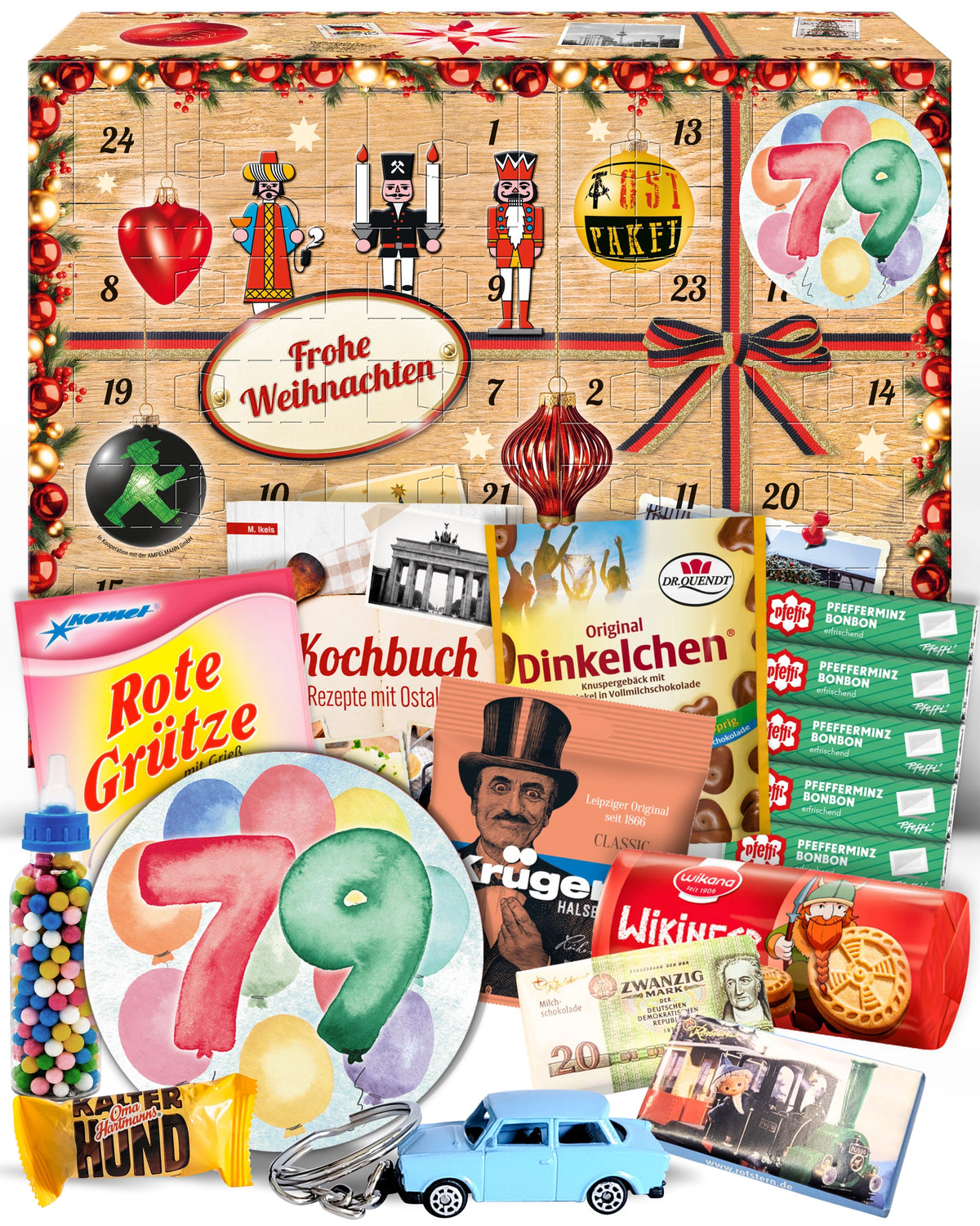 Geburtstag 79 - Adventskalender DDR 2025 mit Kultartikeln von Zetti, Dr. Quendt, Komet & Pfeffi – 24 nostalgische Überraschungen für Ostalgie-Fans