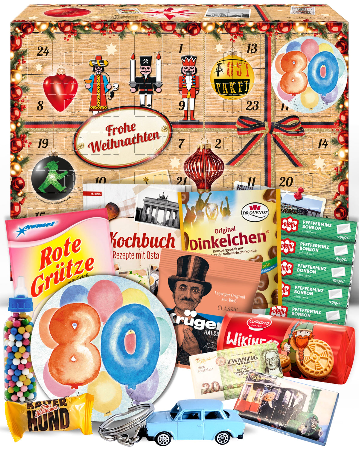 Geburtstag 80 - Adventskalender DDR 2025 mit Kultartikeln von Zetti, Dr. Quendt, Komet & Pfeffi – 24 nostalgische Überraschungen für Ostalgie-Fans