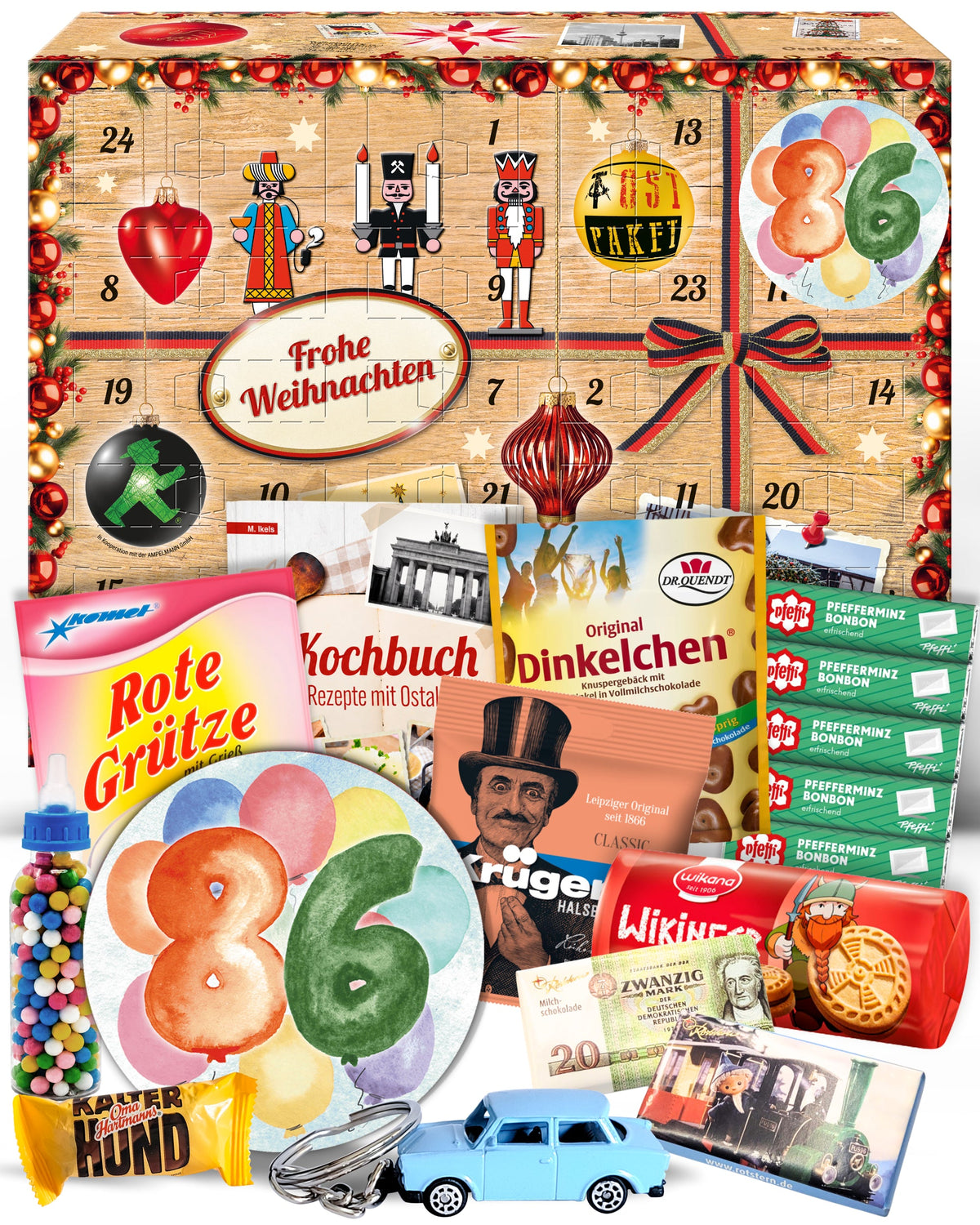 Geburtstag 86 - Adventskalender DDR 2025 mit Kultartikeln von Zetti, Dr. Quendt, Komet & Pfeffi – 24 nostalgische Überraschungen für Ostalgie-Fans