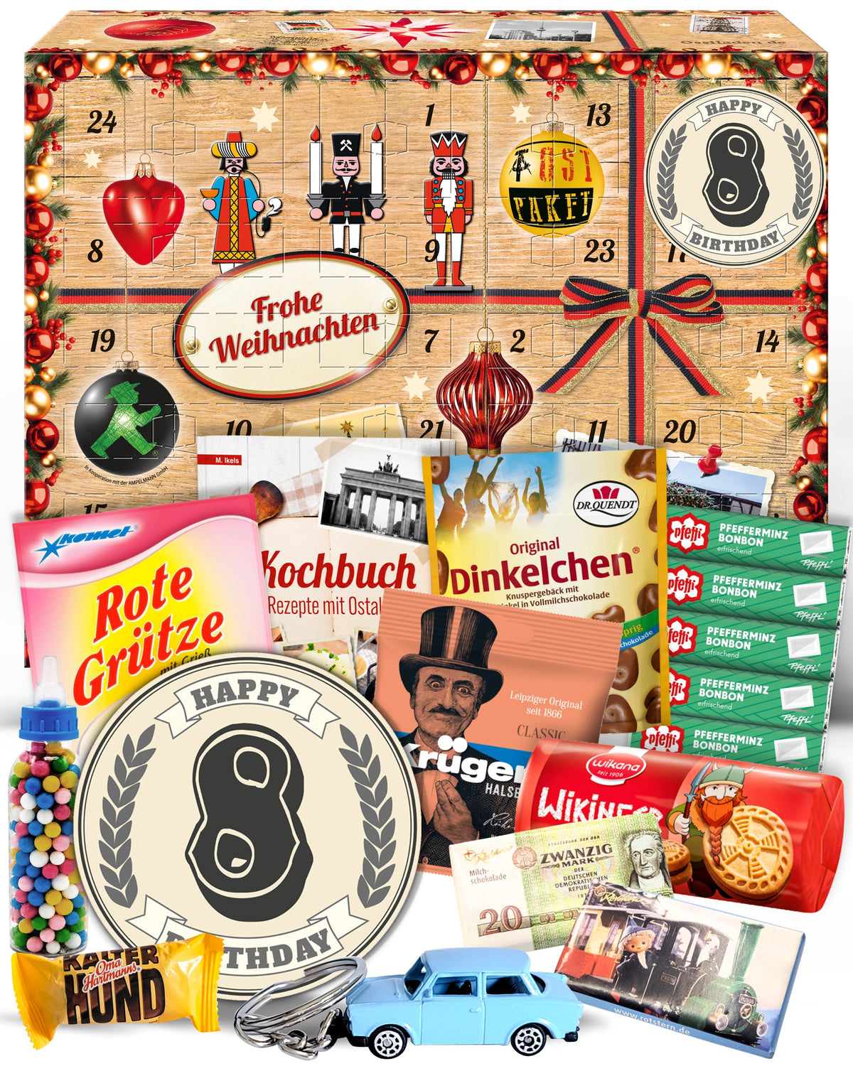 8. Geburtstag - Ostalgie Adventskalender 2026 – 24 Erinnerungen & Kultprodukte mit Marken wie Viba, Halloren, Zetti, Komet & Pfeffi