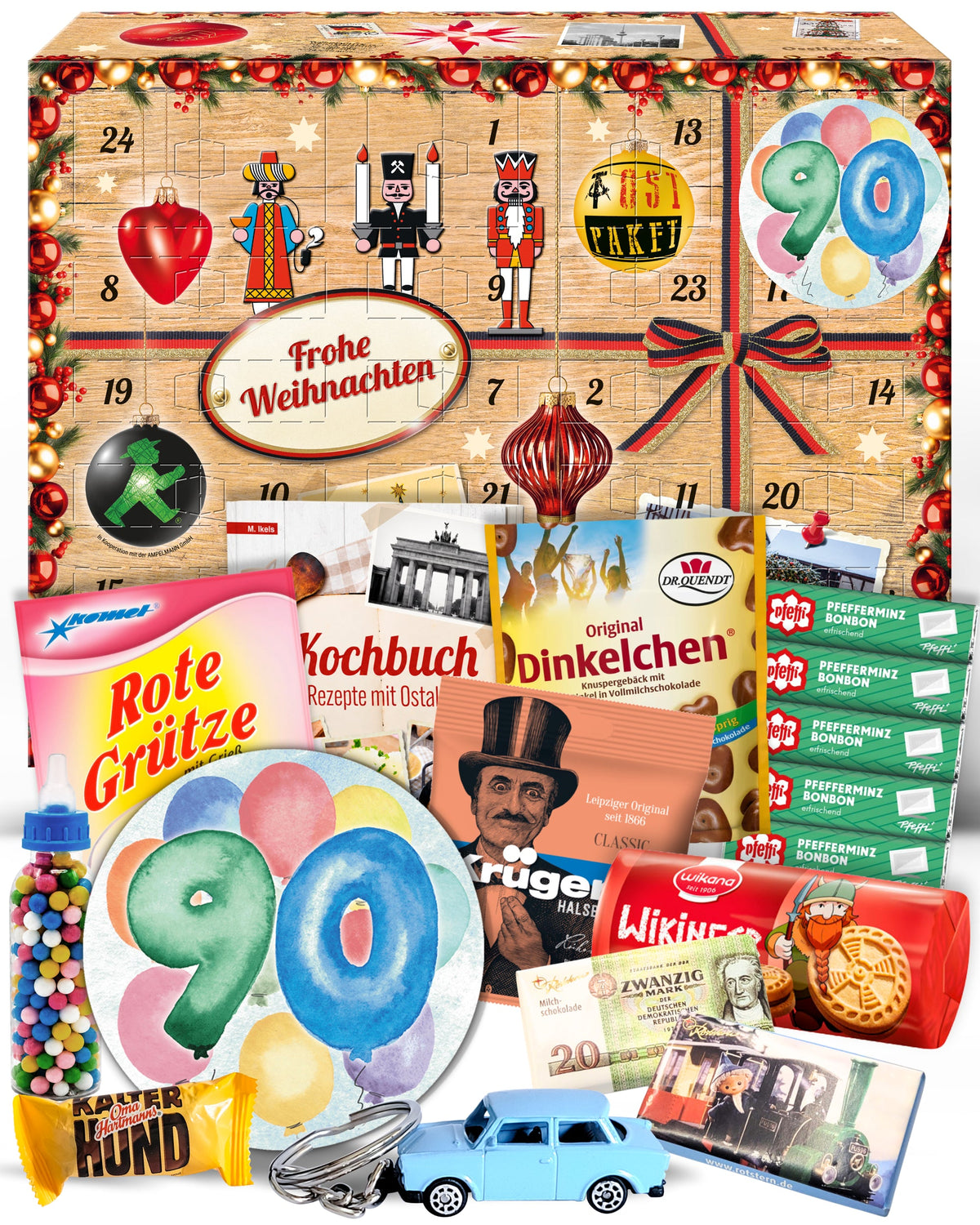Geburtstag 90 - Adventskalender DDR 2025 mit Kultartikeln von Zetti, Dr. Quendt, Komet & Pfeffi – 24 nostalgische Überraschungen für Ostalgie-Fans