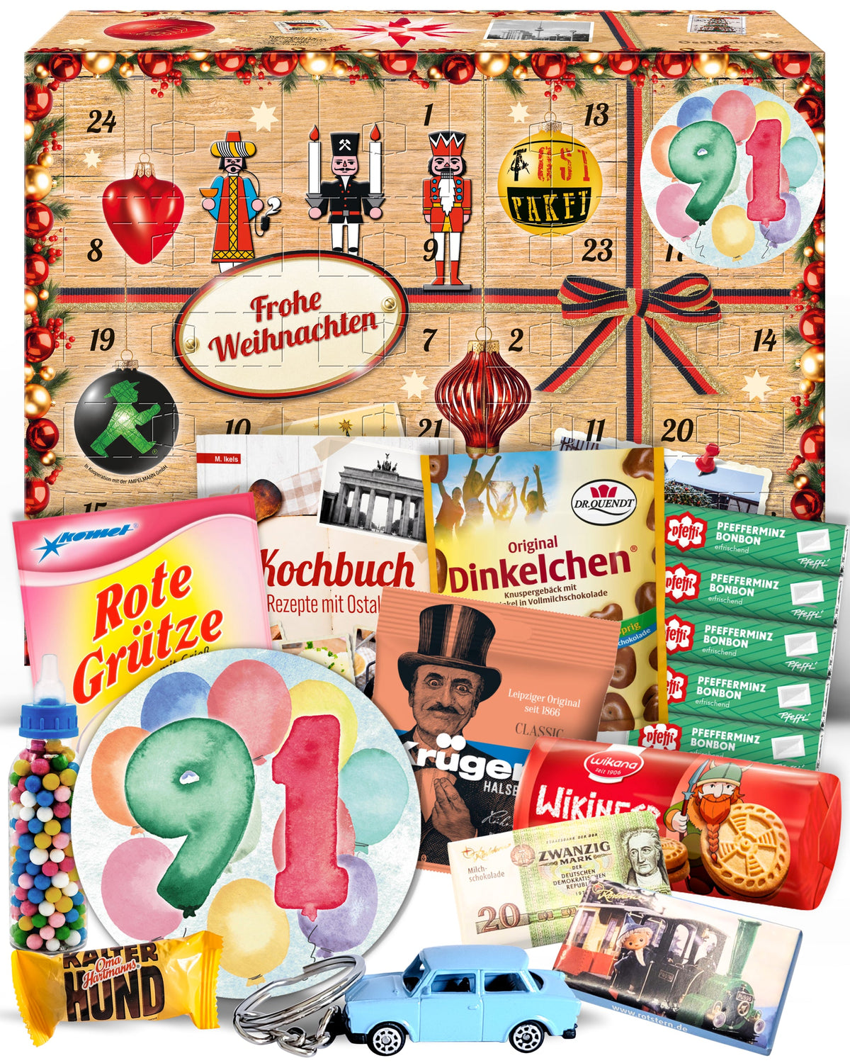 Geburtstag 91 - Adventskalender DDR 2025 mit Kultartikeln von Zetti, Dr. Quendt, Komet & Pfeffi – 24 nostalgische Überraschungen für Ostalgie-Fans